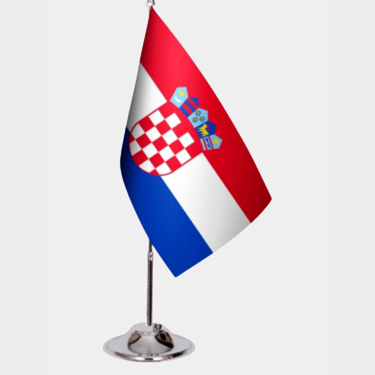 Croatia Desk Flag - Premium Double-Layer Satin with Chrome L-Shaped Stand | Professional Quality Country Desk Flag for Government Offices and Institutions