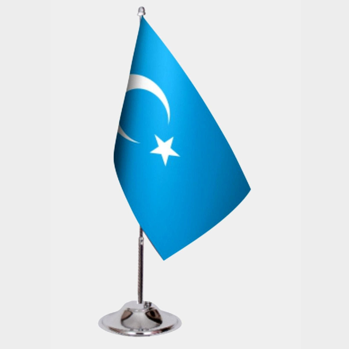 East Turkistan Desk Flag - Premium Double-Layer Satin with Chrome L-Shaped Stand | Professional Quality Country Desk Flag for Government Offices and Institutions