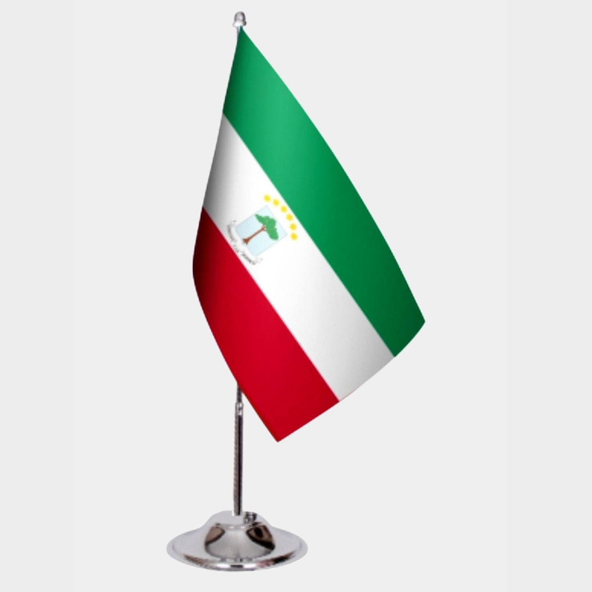 Equatorial Guinea Desk Flag - Premium Double-Layer Satin with Chrome L-Shaped Stand | Professional Quality Country Desk Flag for Government Offices and Institutions