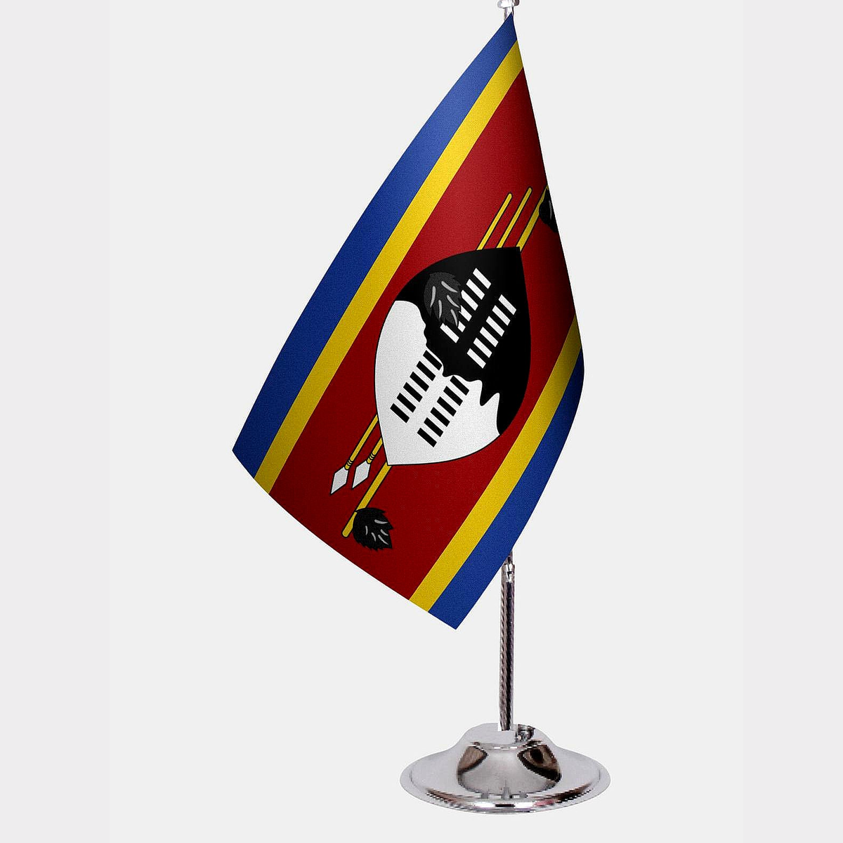 Esvatini Desk Flag - Premium Double-Layer Satin with Chrome L-Shaped Stand | Professional Quality Country Desk Flag for Government Offices and Institutions