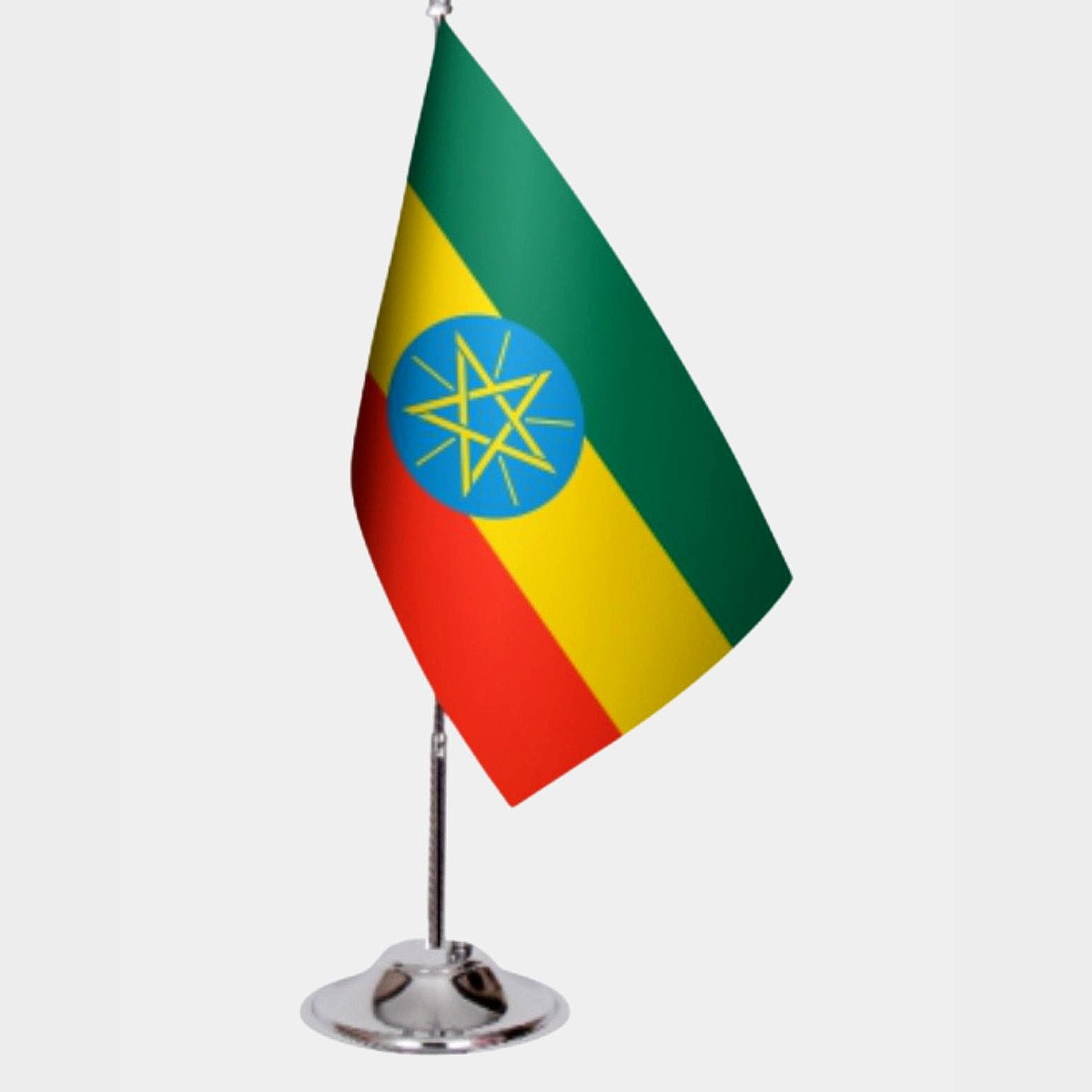 Ethiopia Desk Flag - Premium Double-Layer Satin with Chrome L-Shaped Stand | Professional Quality Country Desk Flag for Government Offices and Institutions