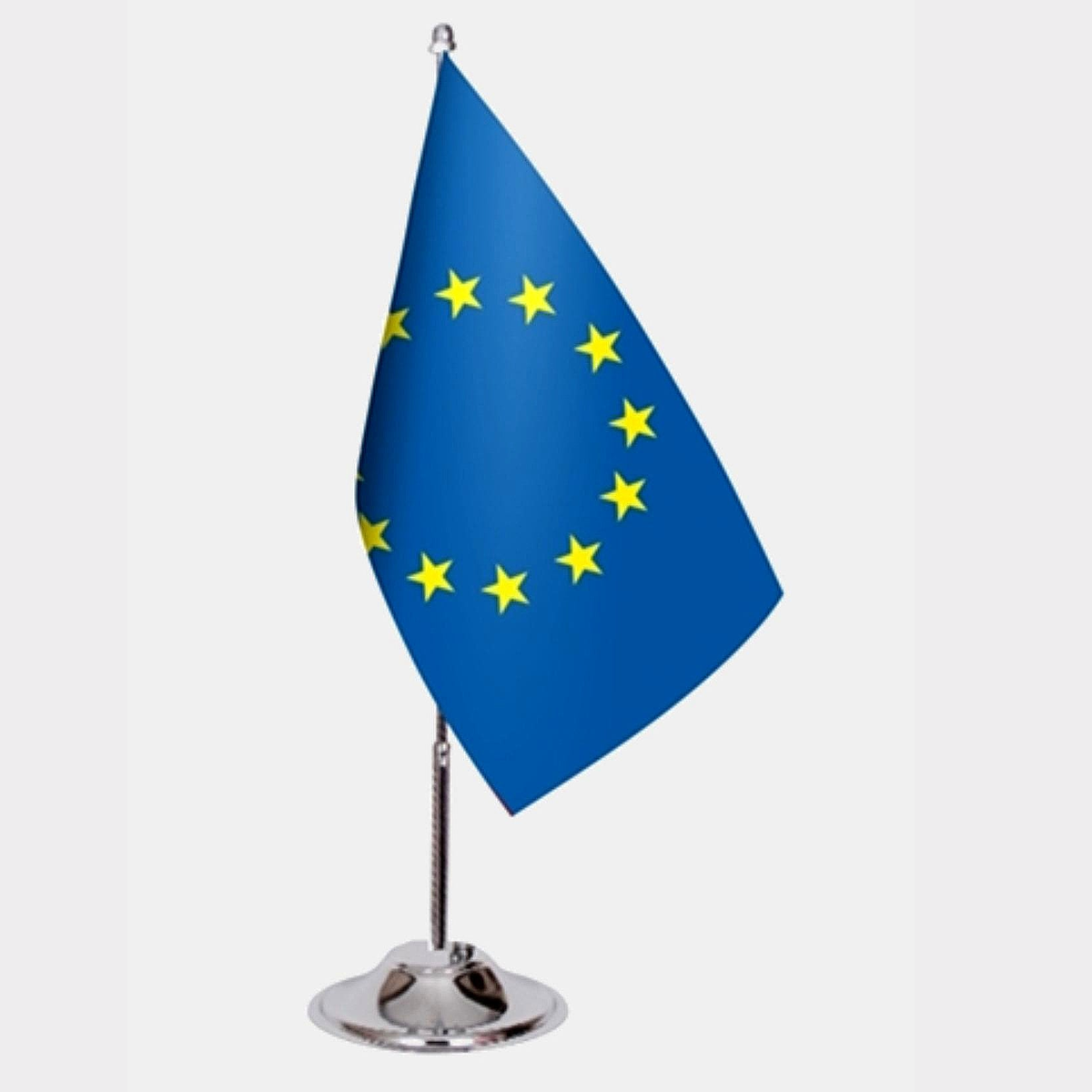 European Union Desk Flag - Premium Double-Layer Satin with Chrome L-Shaped Stand | Professional Quality Country Desk Flag for Government Offices and Institutions