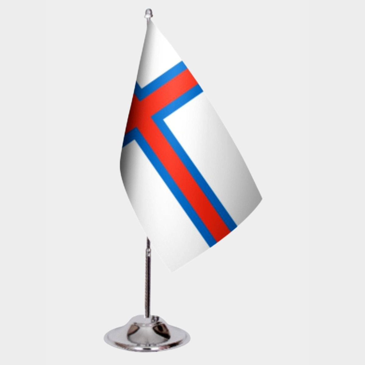 Faroe Islands Desk Flag - Premium Double-Layer Satin with Chrome L-Shaped Stand | Professional Quality Country Desk Flag for Government Offices and Institutions