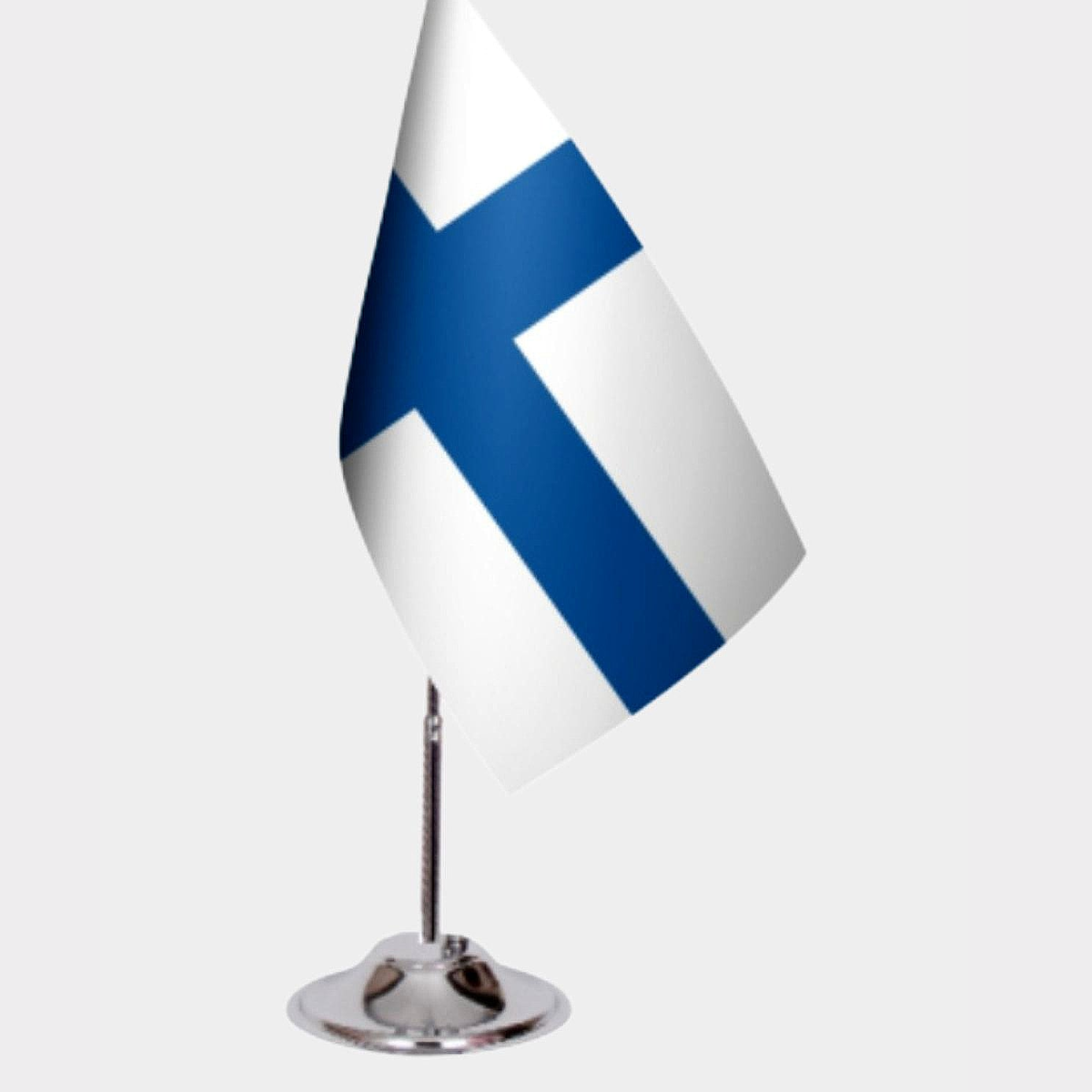 Finland Desk Flag - Premium Double-Layer Satin with Chrome L-Shaped Stand | Professional Quality Country Desk Flag for Government Offices and Institutions