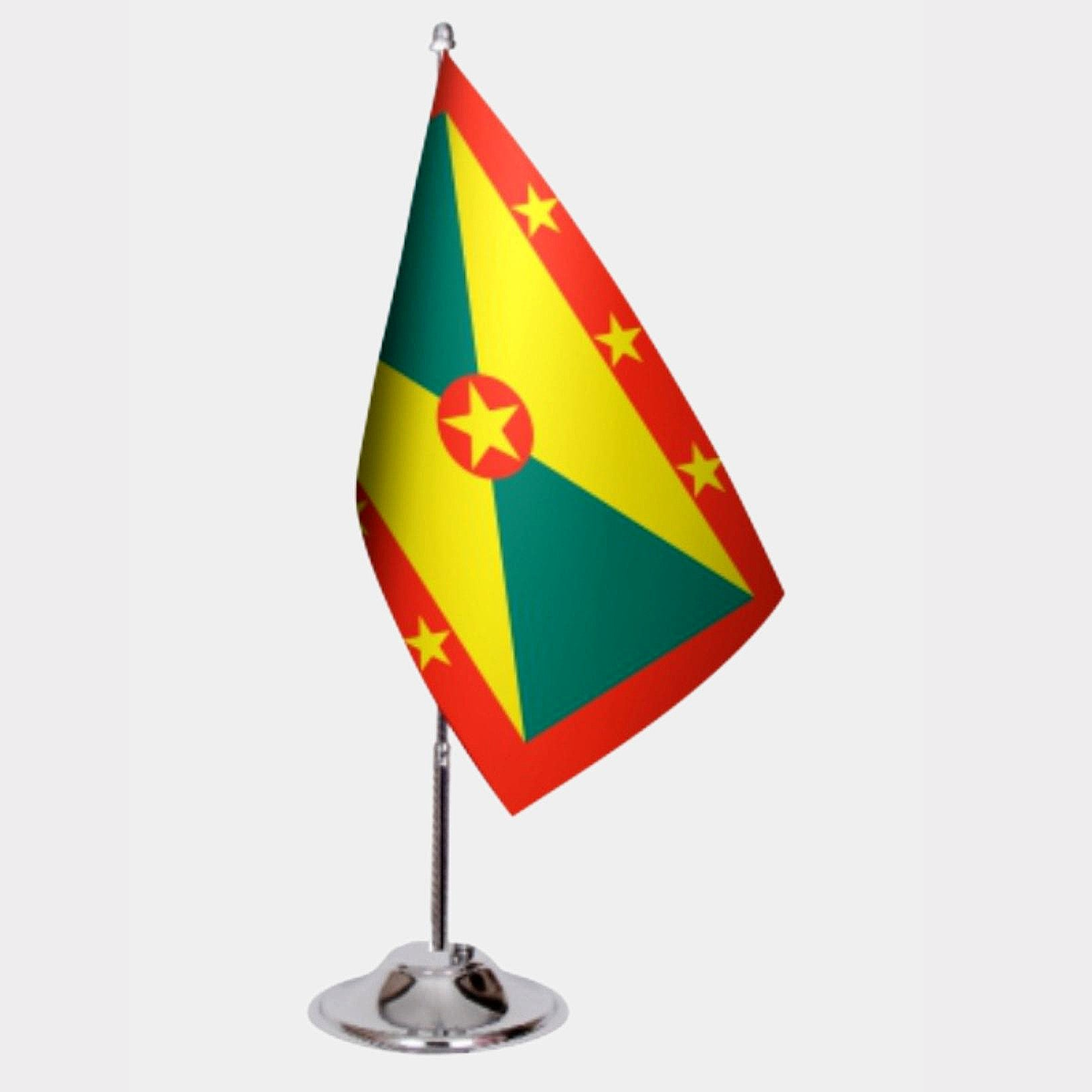 Grenada Desk Flag - Premium Double-Layer Satin with Chrome L-Shaped Stand | Professional Quality Country Desk Flag for Government Offices and Institutions