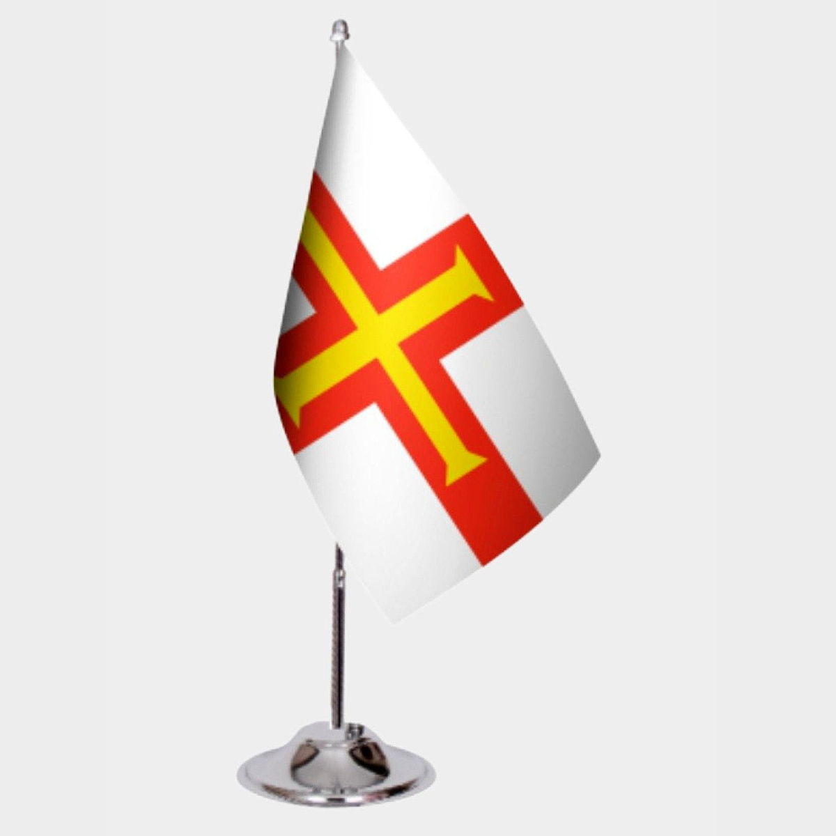 Guernsey Desk Flag - Premium Double-Layer Satin with Chrome L-Shaped Stand | Professional Quality Country Desk Flag for Government Offices and Institutions
