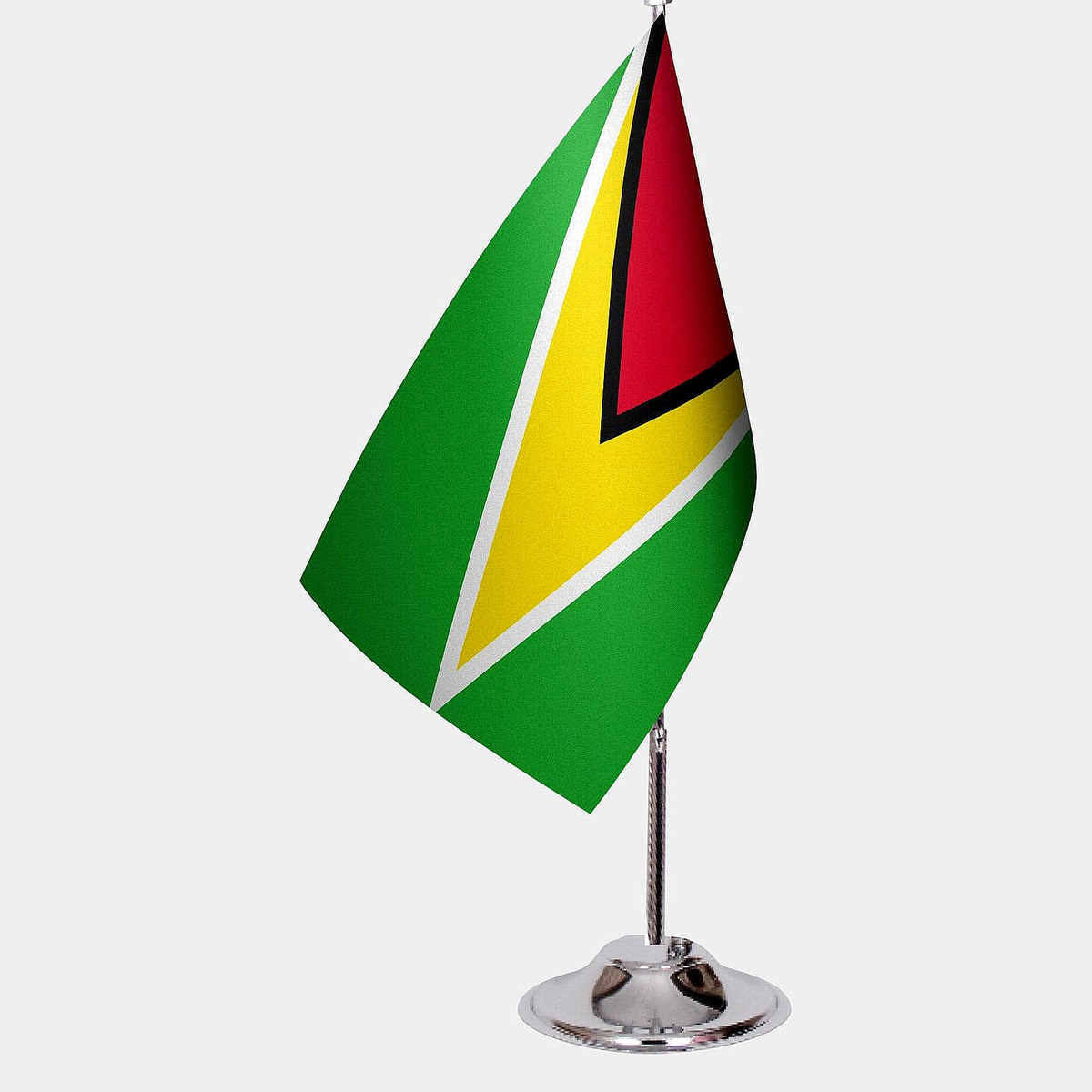 Guyana Desk Flag - Premium Double-Layer Satin with Chrome L-Shaped Stand | Professional Quality Country Desk Flag for Government Offices and Institutions