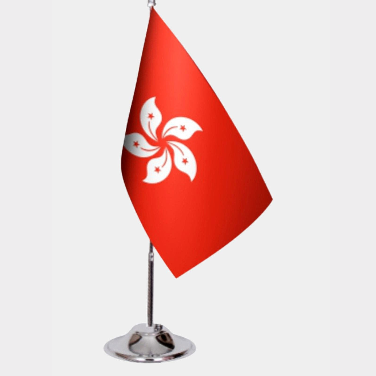Hong Kong Desk Flag - Premium Double-Layer Satin with Chrome L-Shaped Stand | Professional Quality Country Desk Flag for Government Offices and Institutions