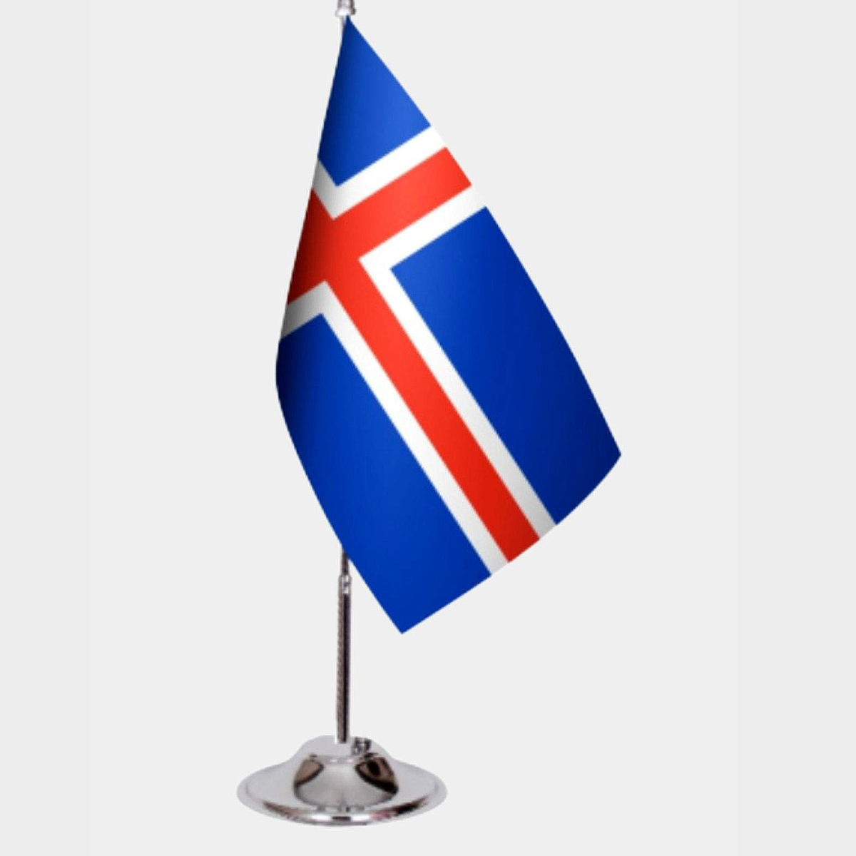 Iceland Desk Flag - Premium Double-Layer Satin with Chrome L-Shaped Stand | Professional Quality Country Desk Flag for Government Offices and Institutions