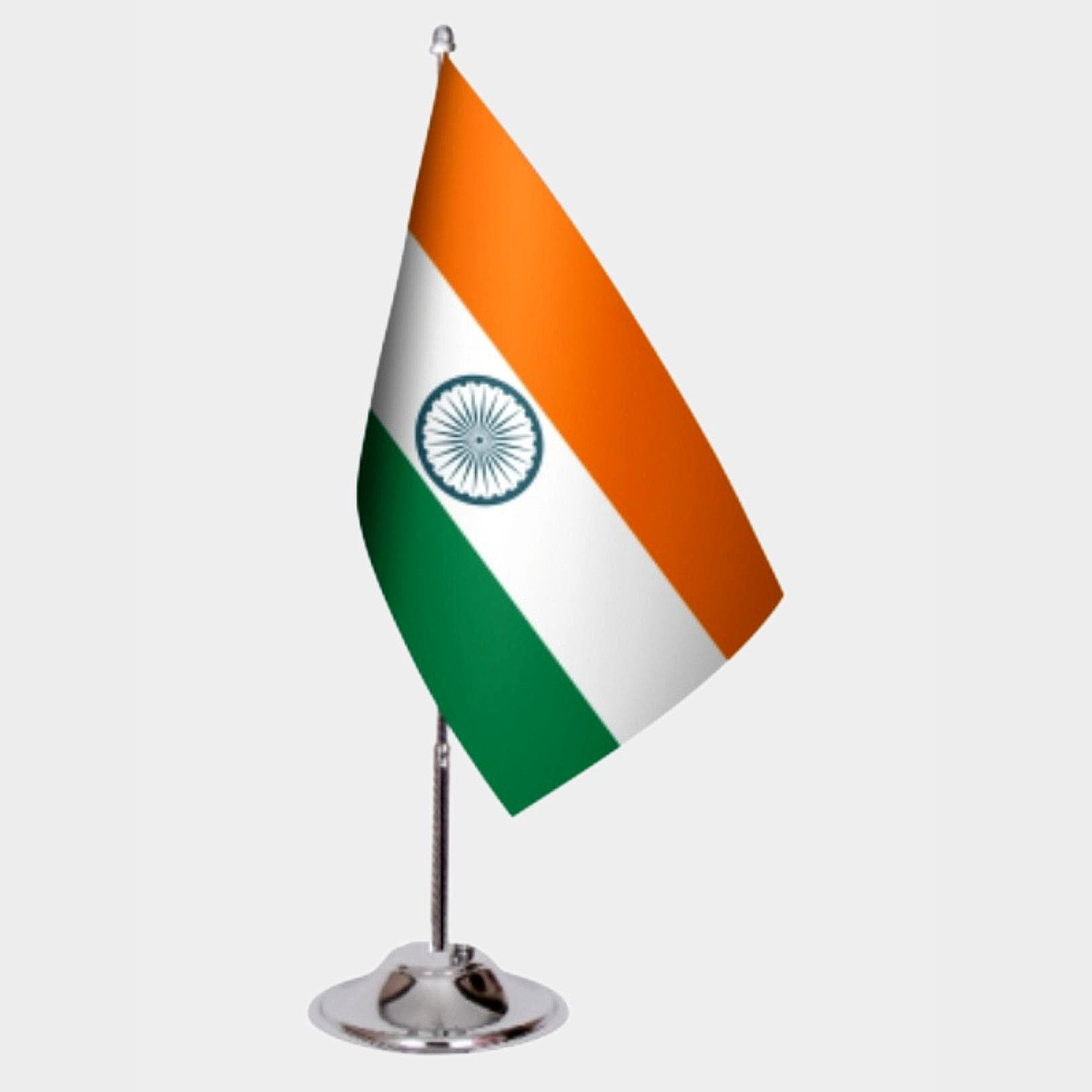 India Desk Flag - Premium Double-Layer Satin with Chrome L-Shaped Stand | Professional Quality Country Desk Flag for Government Offices and Institutions