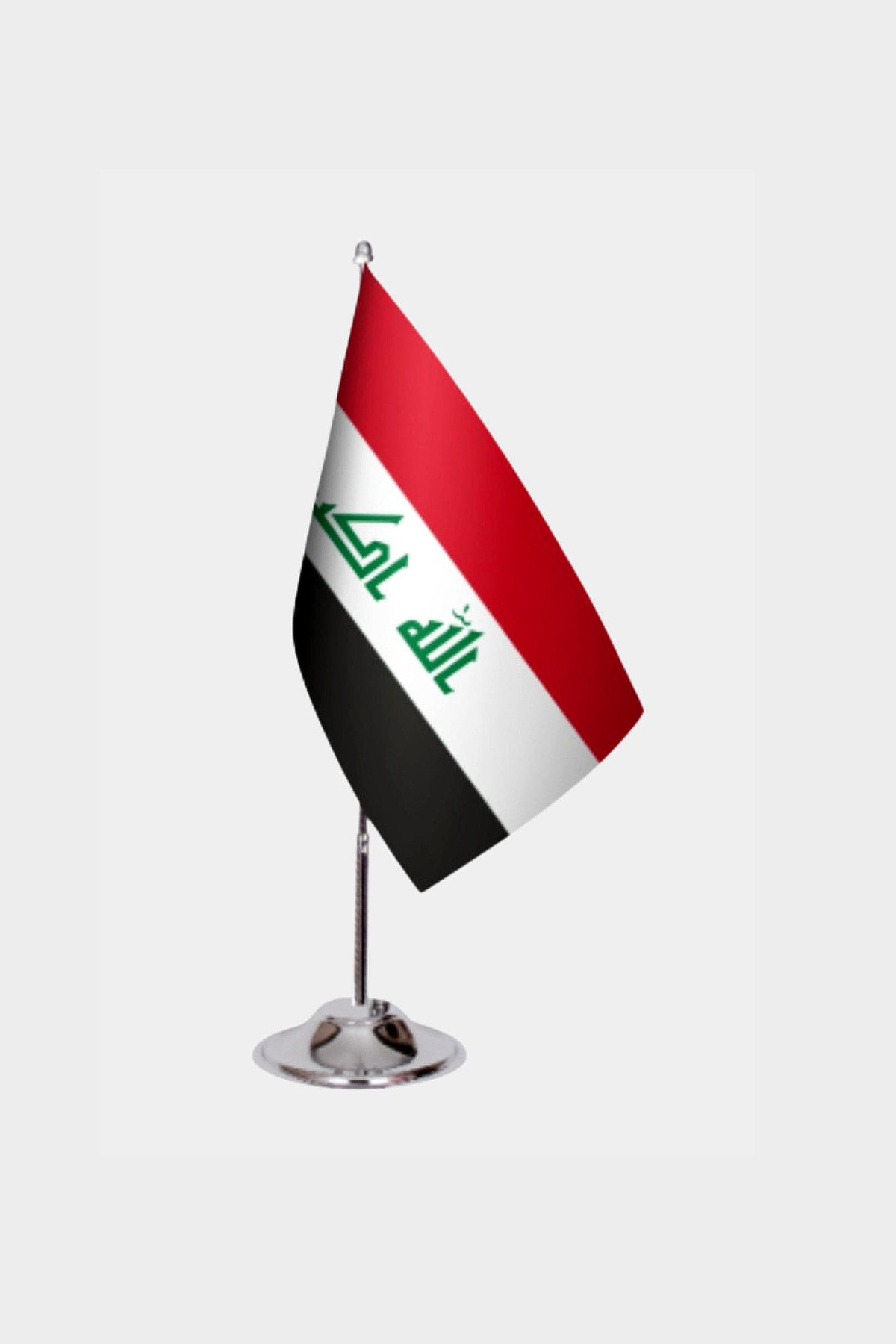 Iraq Desk Flag - Premium Double-Layer Satin with Chrome L-Shaped Stand | Professional Quality Country Desk Flag for Government Offices and Institutions
