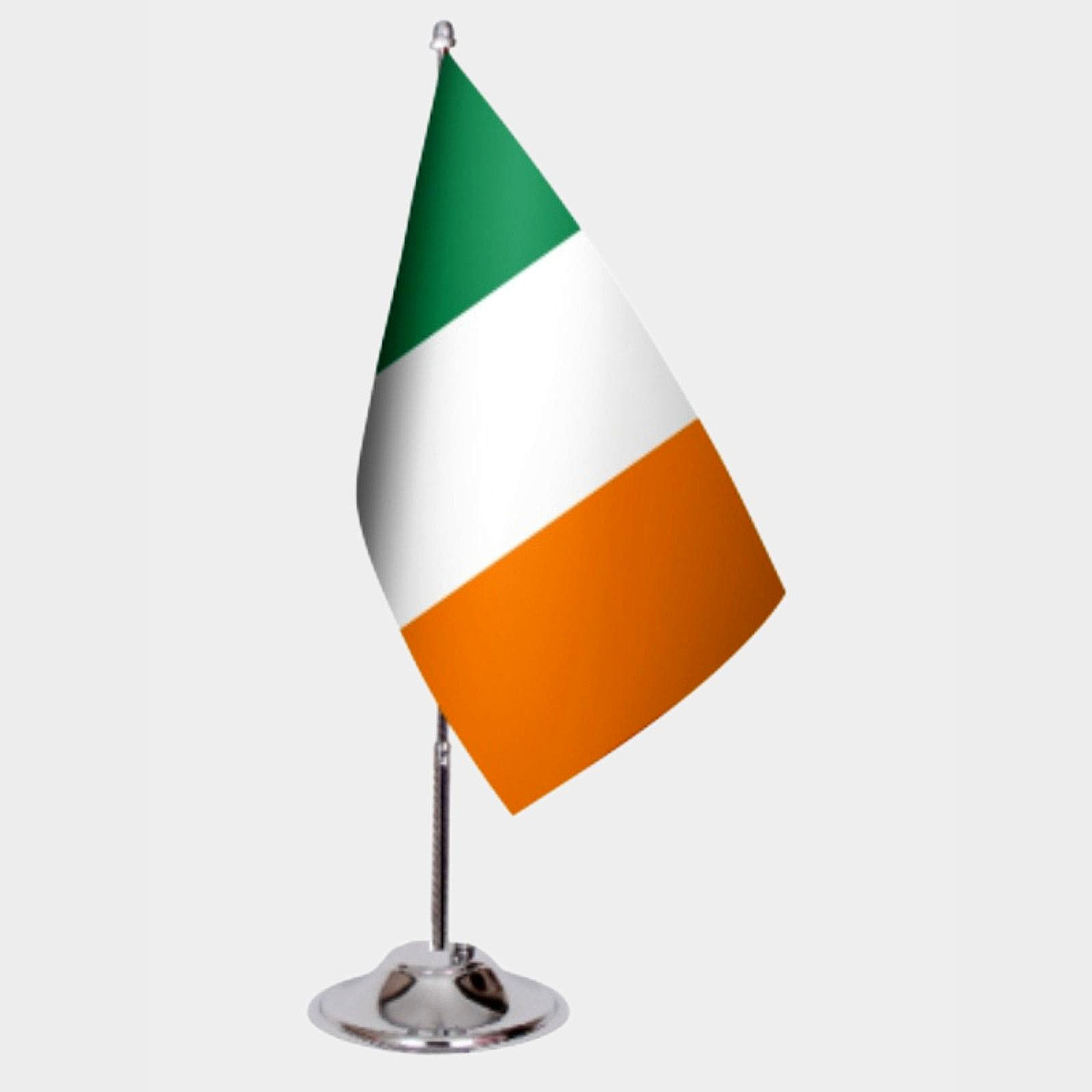 Ireland Desk Flag - Premium Double-Layer Satin with Chrome L-Shaped Stand | Professional Quality Country Desk Flag for Government Offices and Institutions