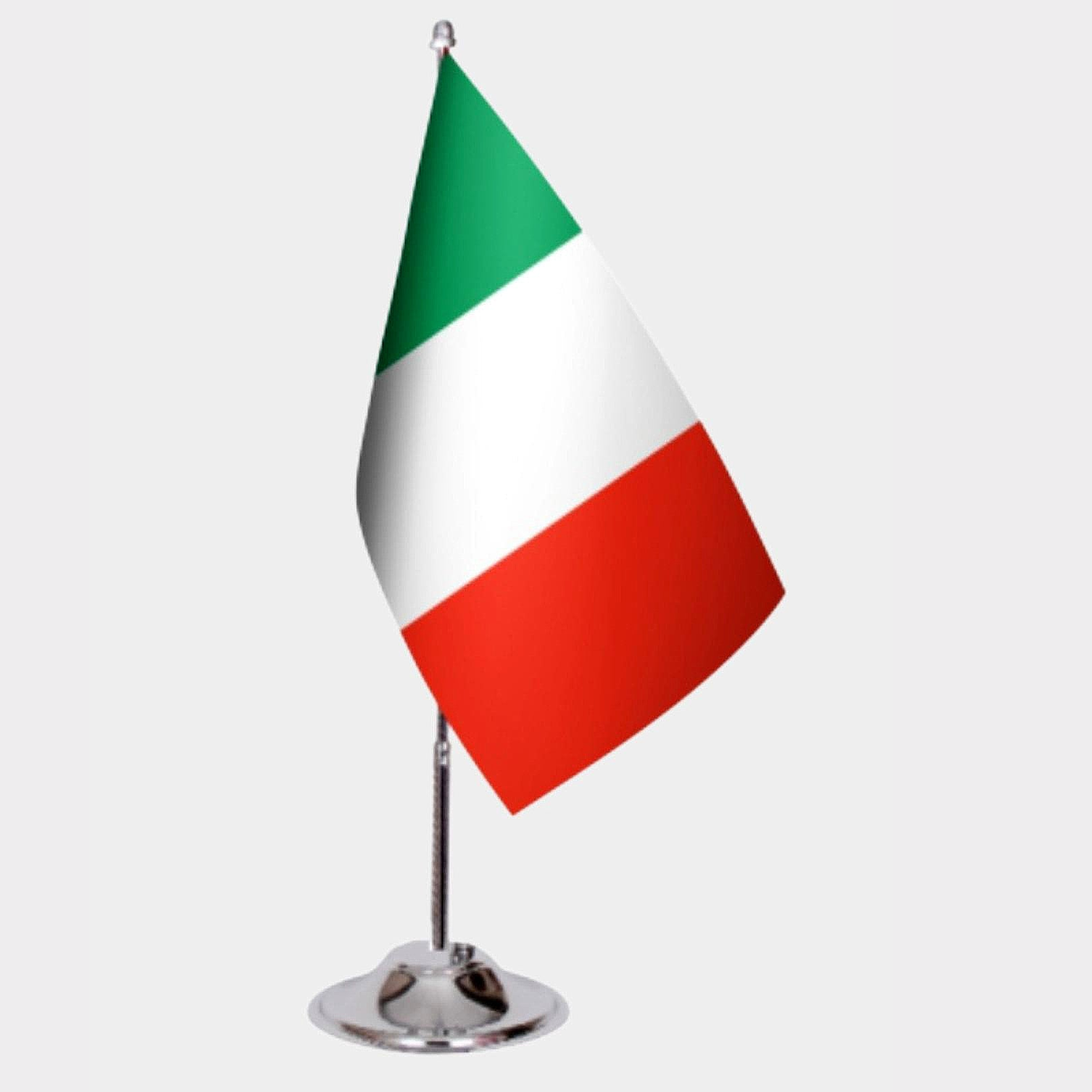 Italy Desk Flag - Premium Double-Layer Satin with Chrome L-Shaped Stand | Professional Quality Country Desk Flag for Government Offices and Institutions