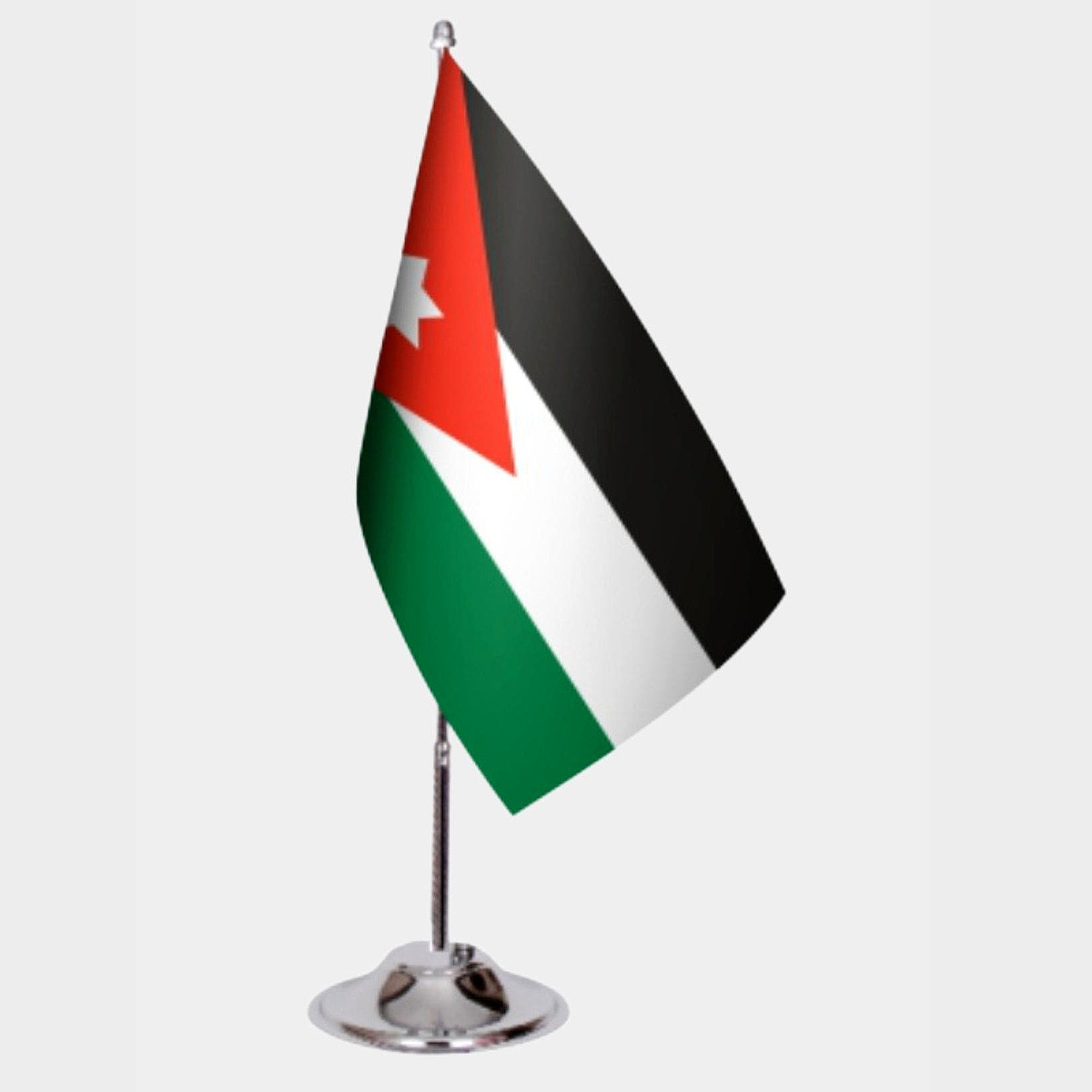 Jordan Desk Flag - Premium Double-Layer Satin with Chrome L-Shaped Stand | Professional Quality Country Desk Flag for Government Offices and Institutions
