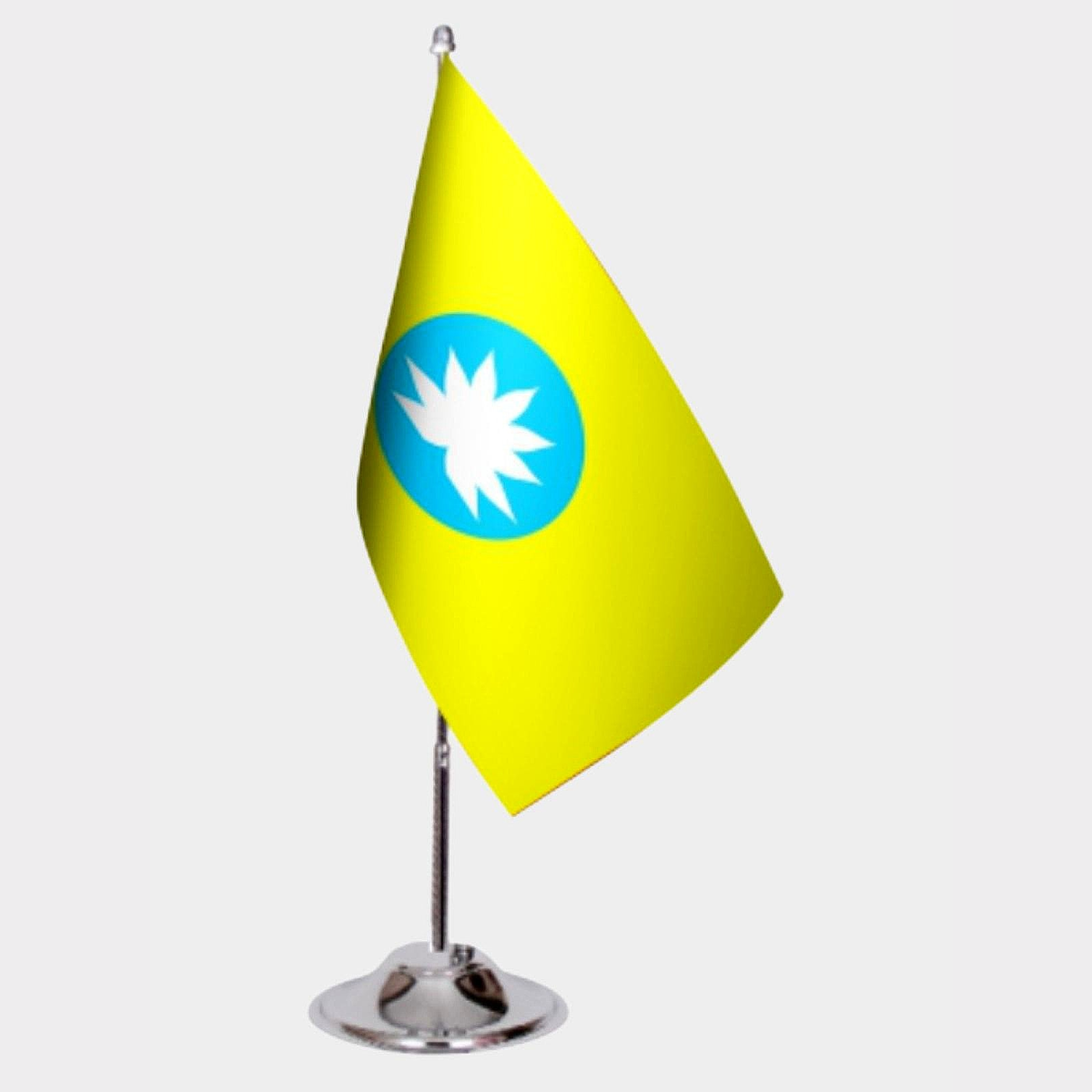 Kalmyk Republic Desk Flag - Premium Double-Layer Satin with Chrome L-Shaped Stand | Professional Quality Country Desk Flag for Government Offices and Institutions