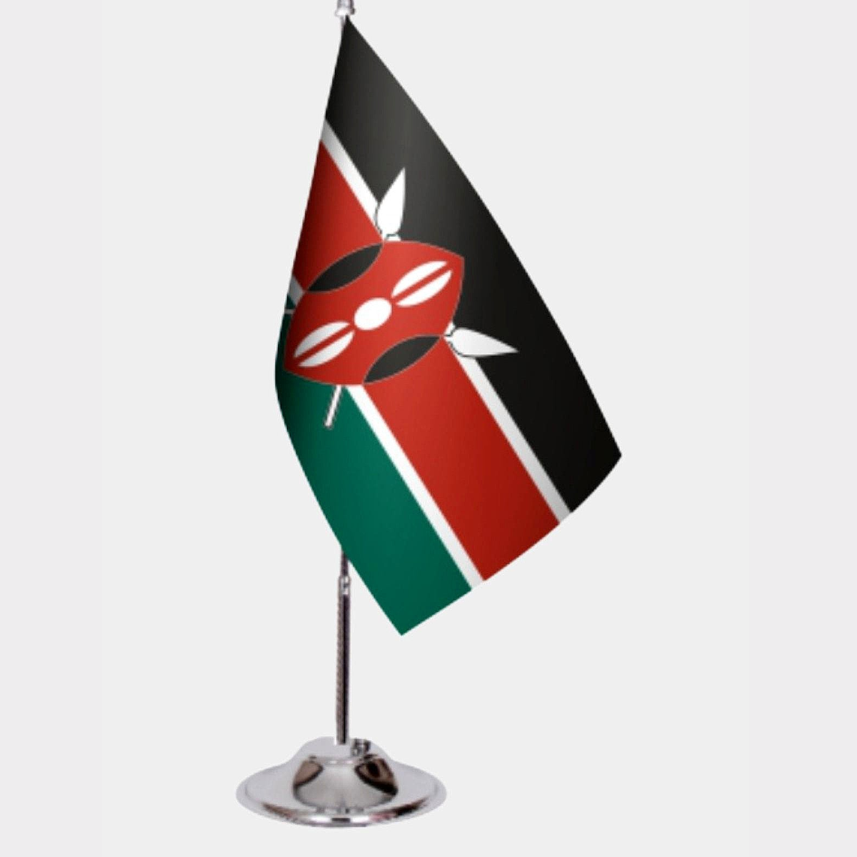 Kenya Desk Flag - Premium Double-Layer Satin with Chrome L-Shaped Stand | Professional Quality Country Desk Flag for Government Offices and Institutions