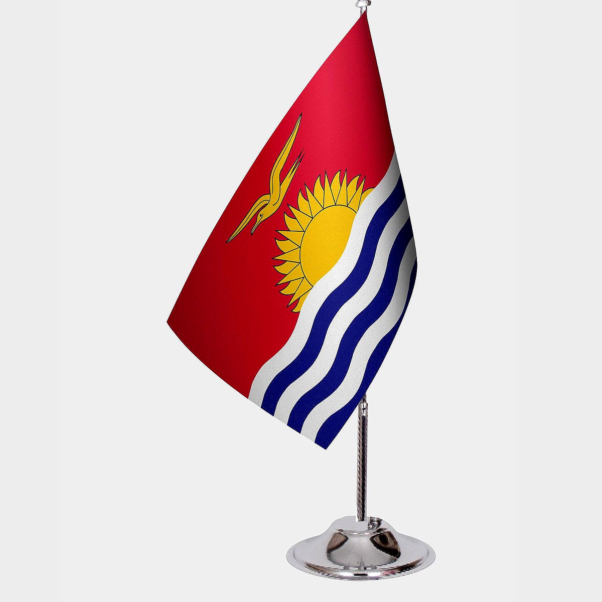 Kiribati Desk Flag - Premium Double-Layer Satin with Chrome L-Shaped Stand | Professional Quality Country Desk Flag for Government Offices and Institutions