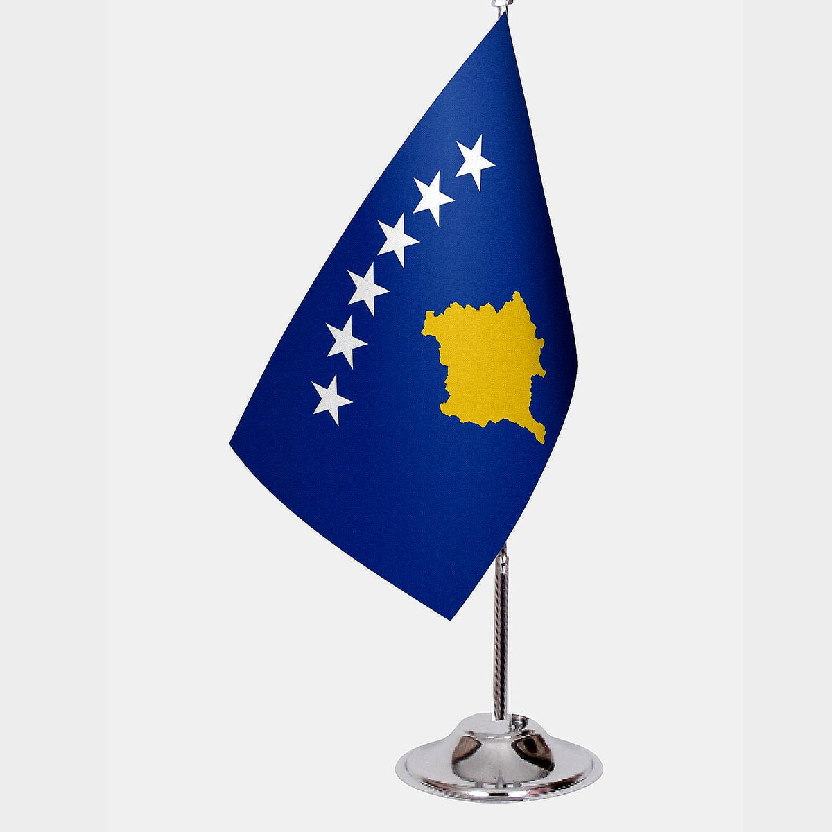 Kosovo Desk Flag - Premium Double-Layer Satin with Chrome L-Shaped Stand | Professional Quality Country Desk Flag for Government Offices and Institutions