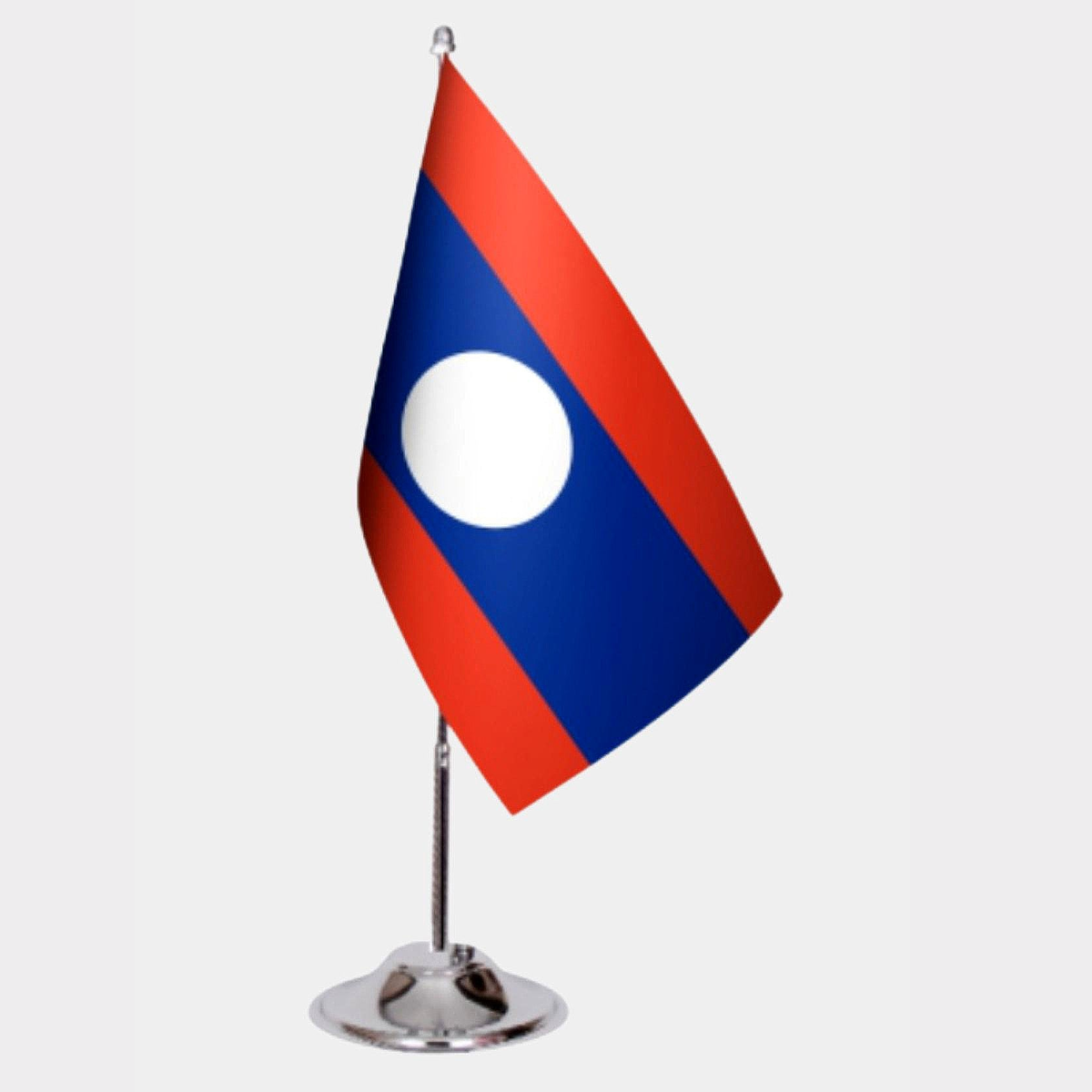 Laos Desk Flag - Premium Double-Layer Satin with Chrome L-Shaped Stand | Professional Quality Country Desk Flag for Government Offices and Institutions