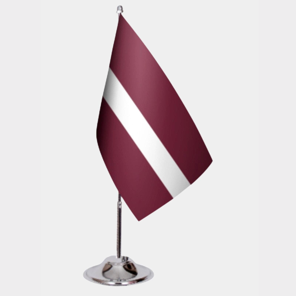 Latvia Desk Flag - Premium Double-Layer Satin with Chrome L-Shaped Stand | Professional Quality Country Desk Flag for Government Offices and Institutions
