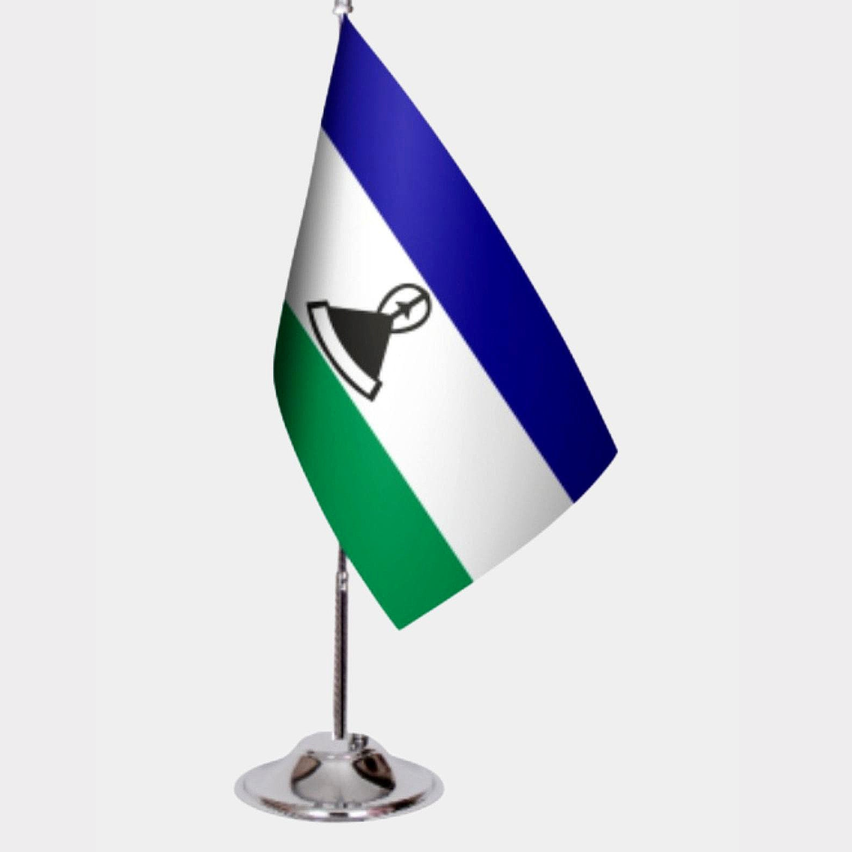 Lesotho Desk Flag - Premium Double-Layer Satin with Chrome L-Shaped Stand | Professional Quality Country Desk Flag for Government Offices and Institutions