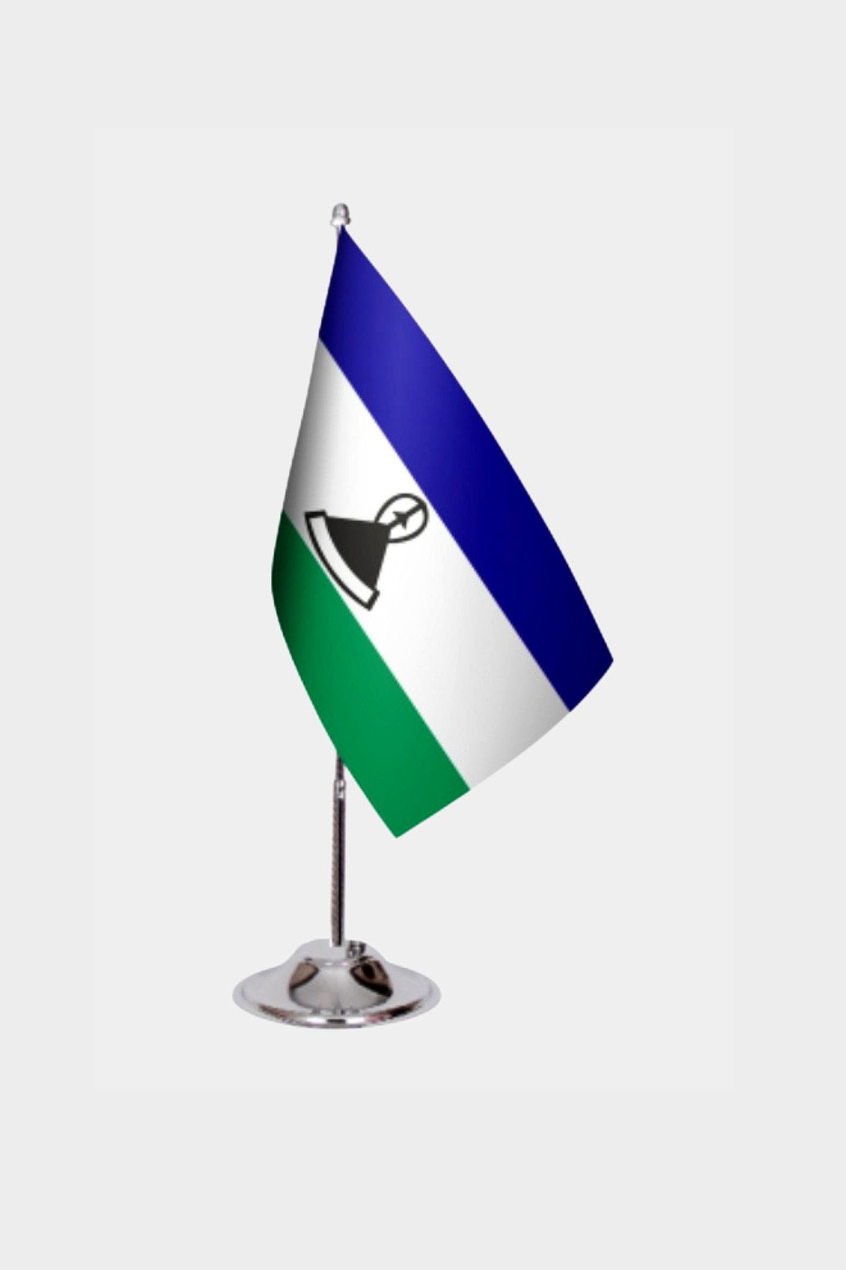 Lesotho Desk Flag - Premium Double-Layer Satin with Chrome L-Shaped Stand | Professional Quality Country Desk Flag for Government Offices and Institutions