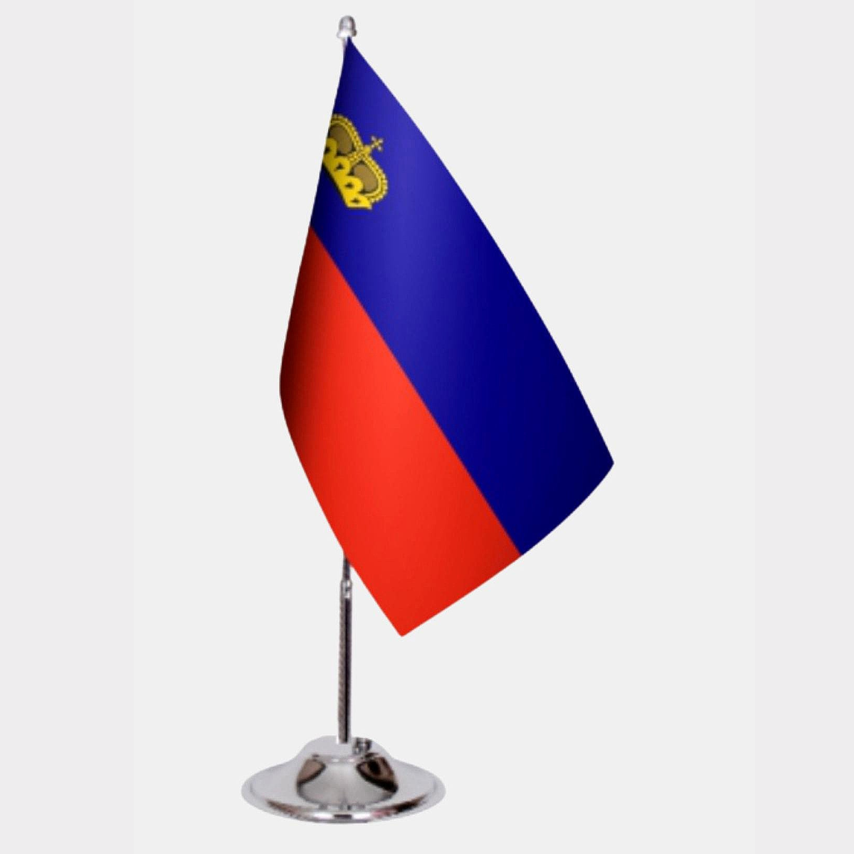 Liechtenstein Desk Flag - Premium Double-Layer Satin with Chrome L-Shaped Stand | Professional Quality Country Desk Flag for Government Offices and Institutions