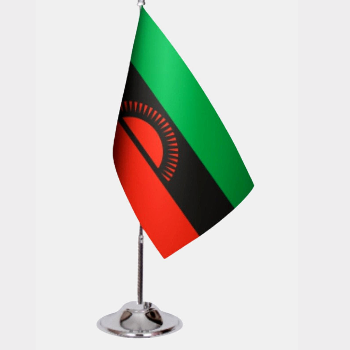 Malawi Desk Flag - Premium Double-Layer Satin with Chrome L-Shaped Stand | Professional Quality Country Desk Flag for Government Offices and Institutions