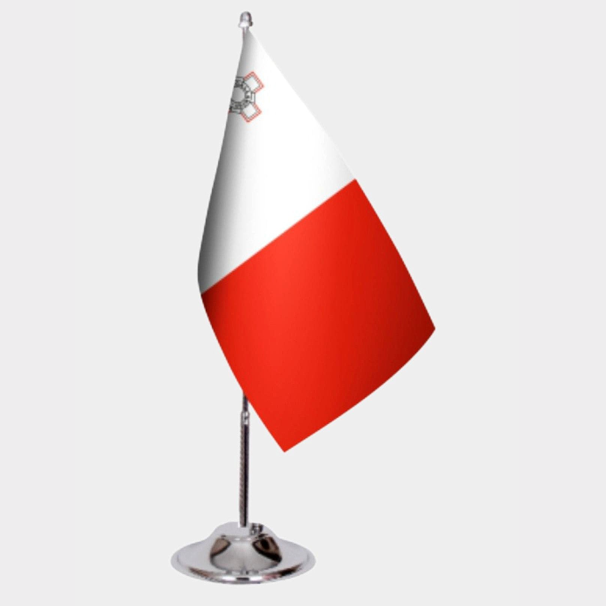 Malta Desk Flag - Premium Double-Layer Satin with Chrome L-Shaped Stand | Professional Quality Country Desk Flag for Government Offices and Institutions