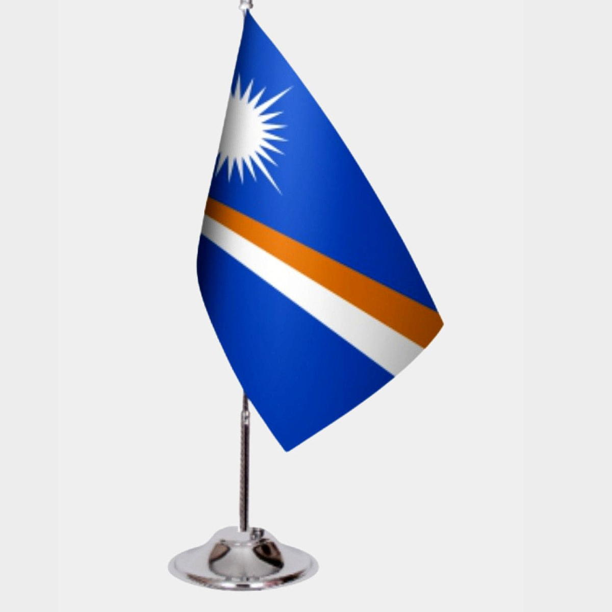 Marshall Islands Desk Flag - Premium Double-Layer Satin with Chrome L-Shaped Stand | Professional Quality Country Desk Flag for Government Offices and Institutions