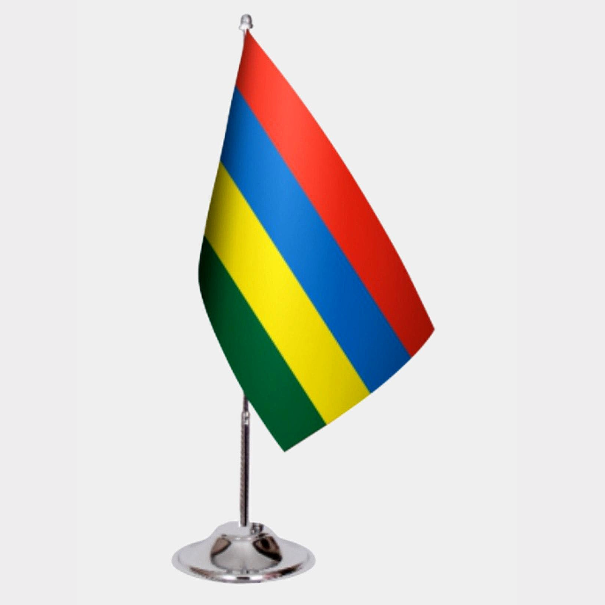 Mauritius Desk Flag - Premium Double-Layer Satin with Chrome L-Shaped Stand | Professional Quality Country Desk Flag for Government Offices and Institutions