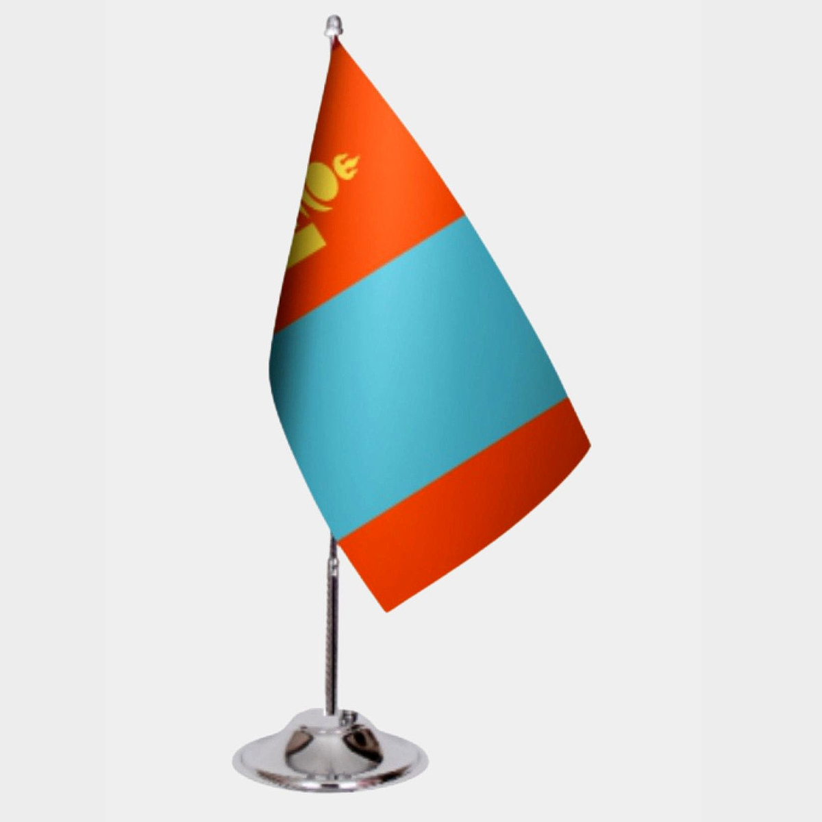 Mongolia Desk Flag - Premium Double-Layer Satin with Chrome L-Shaped Stand | Professional Quality Country Desk Flag for Government Offices and Institutions