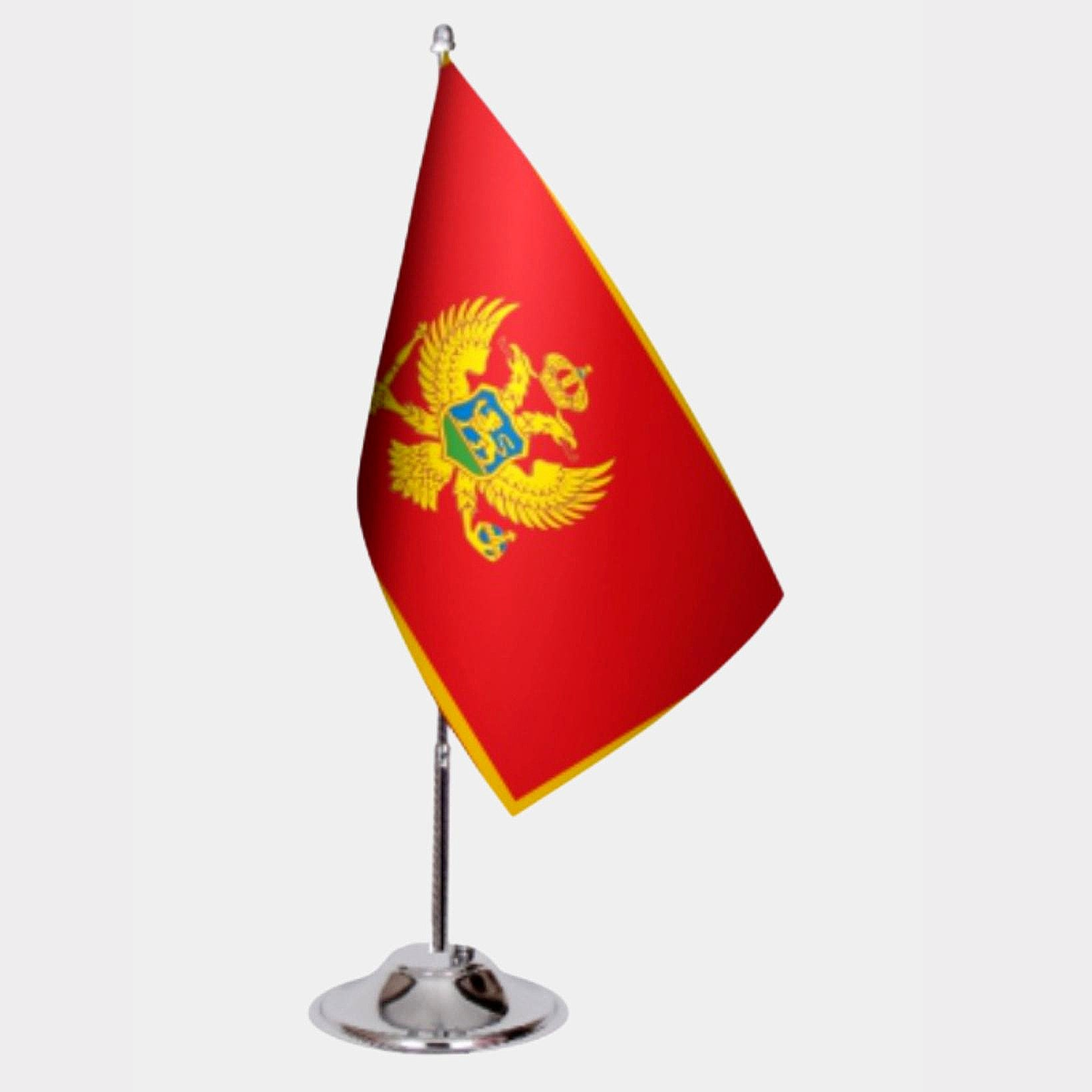 Montenegro Desk Flag - Premium Double-Layer Satin with Chrome L-Shaped Stand | Professional Quality Country Desk Flag for Government Offices and Institutions