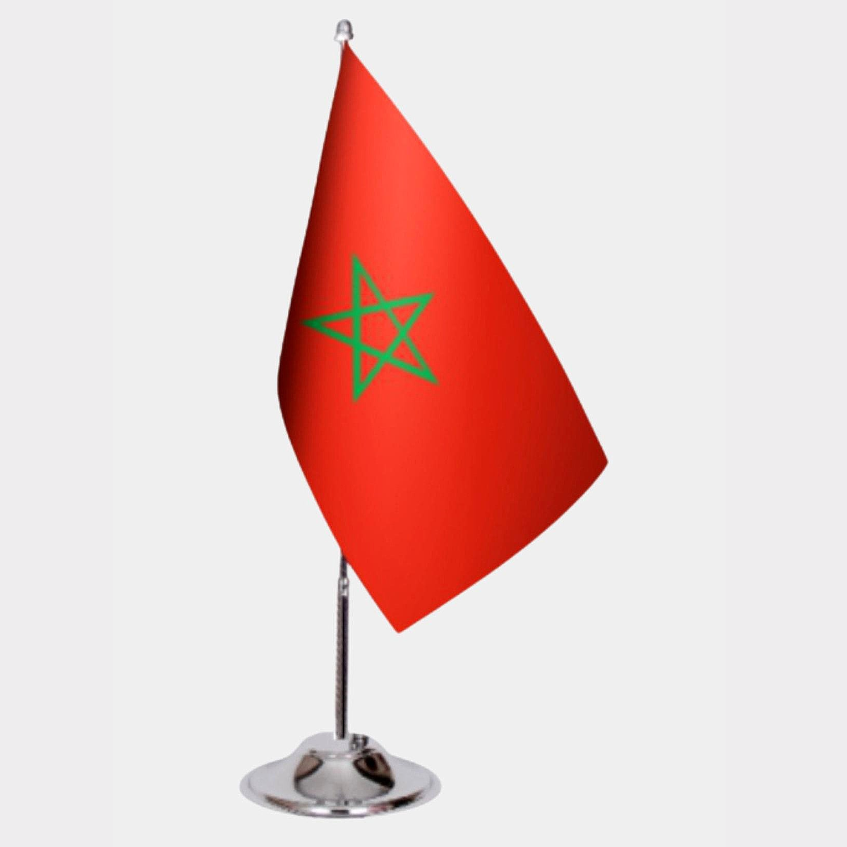 Morocco Desk Flag - Premium Double-Layer Satin with Chrome L-Shaped Stand | Professional Quality Country Desk Flag for Government Offices and Institutions