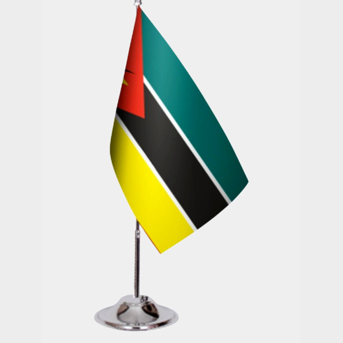 Mozambique Desk Flag - Premium Double-Layer Satin with Chrome L-Shaped Stand | Professional Quality Country Desk Flag for Government Offices and Institutions