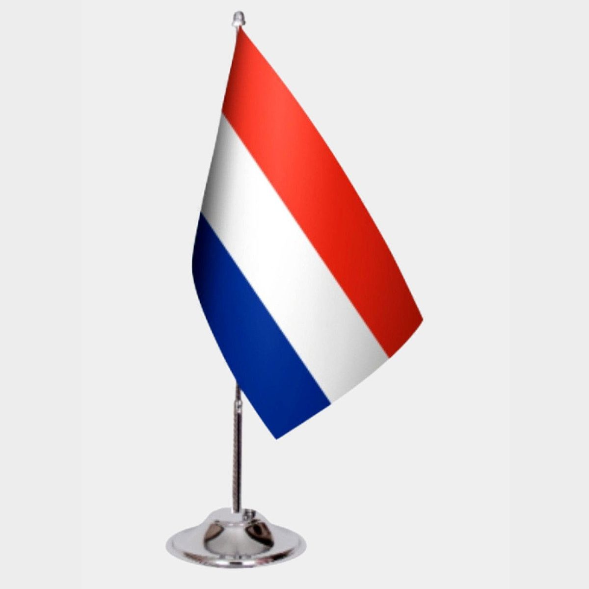 Netherlands Desk Flag - Premium Double-Layer Satin with Chrome L-Shaped Stand | Professional Quality Country Desk Flag for Government Offices and Institutions