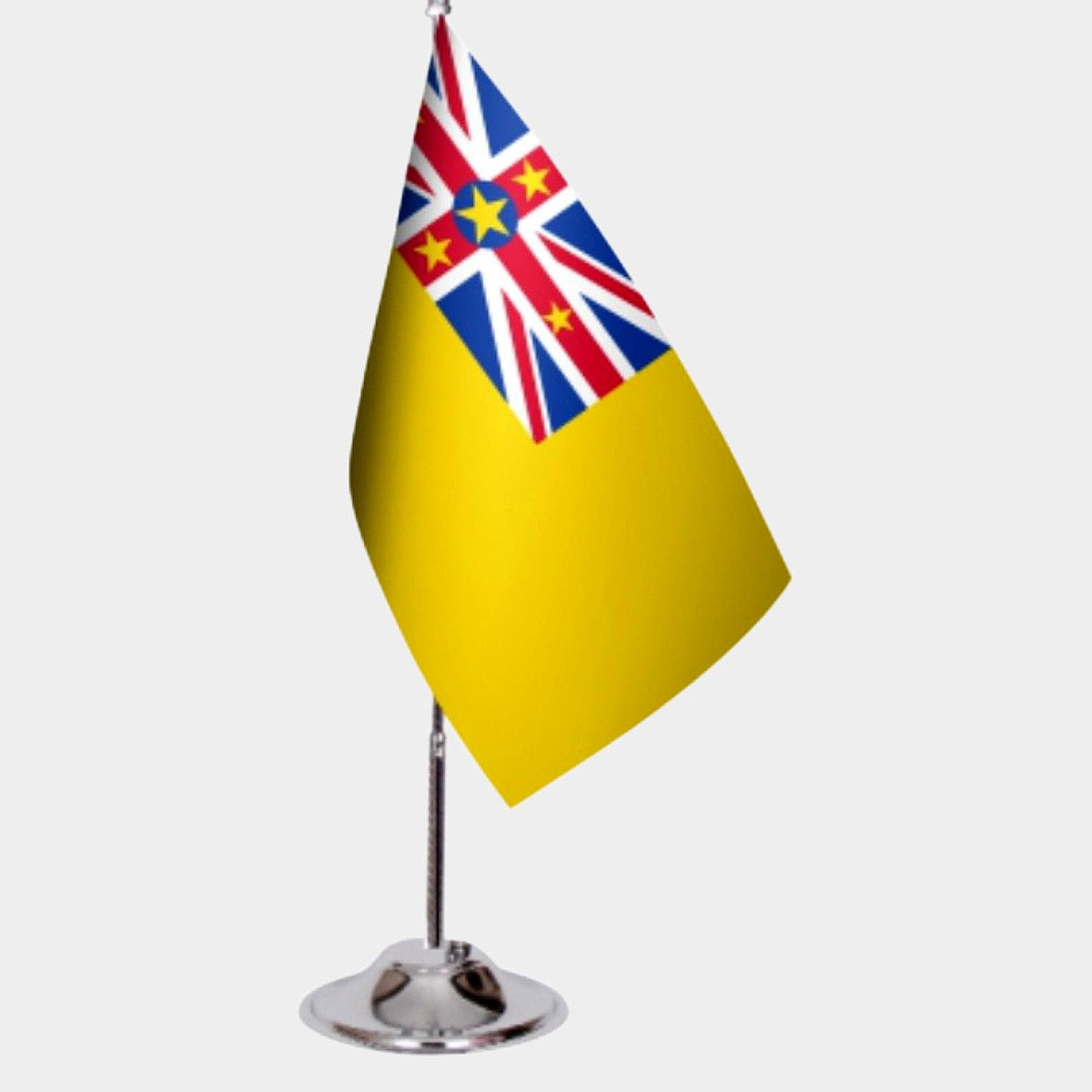 Niue Desk Flag - Premium Double-Layer Satin with Chrome L-Shaped Stand | Professional Quality Country Desk Flag for Government Offices and Institutions