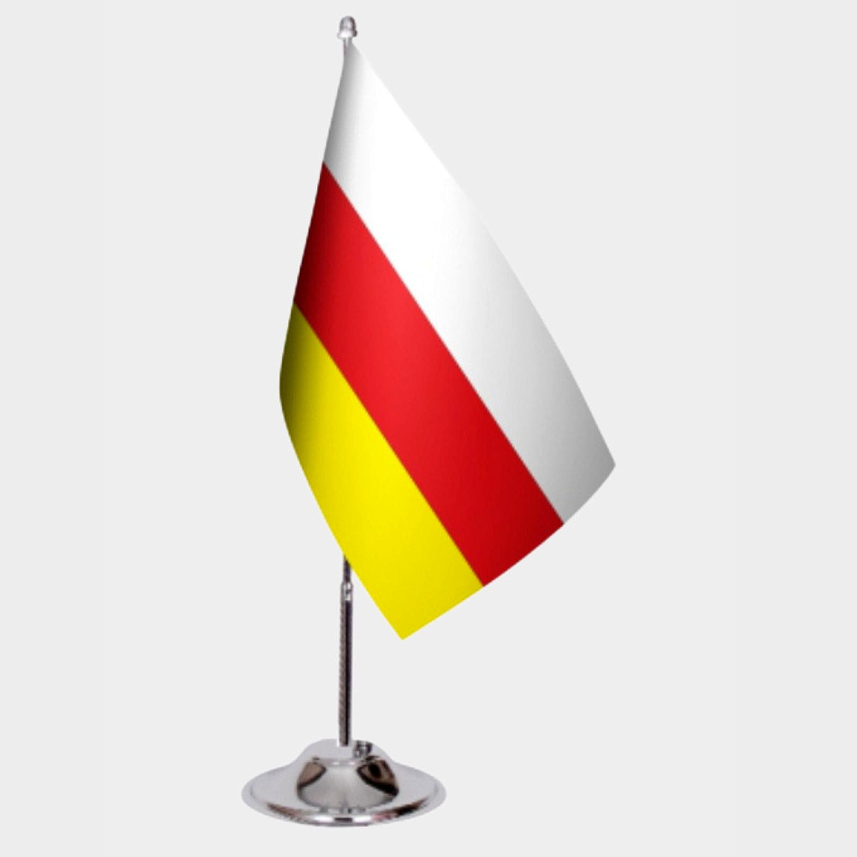 North Ossetia Desk Flag - Premium Double-Layer Satin with Chrome L-Shaped Stand | Professional Quality Country Desk Flag for Government Offices and Institutions