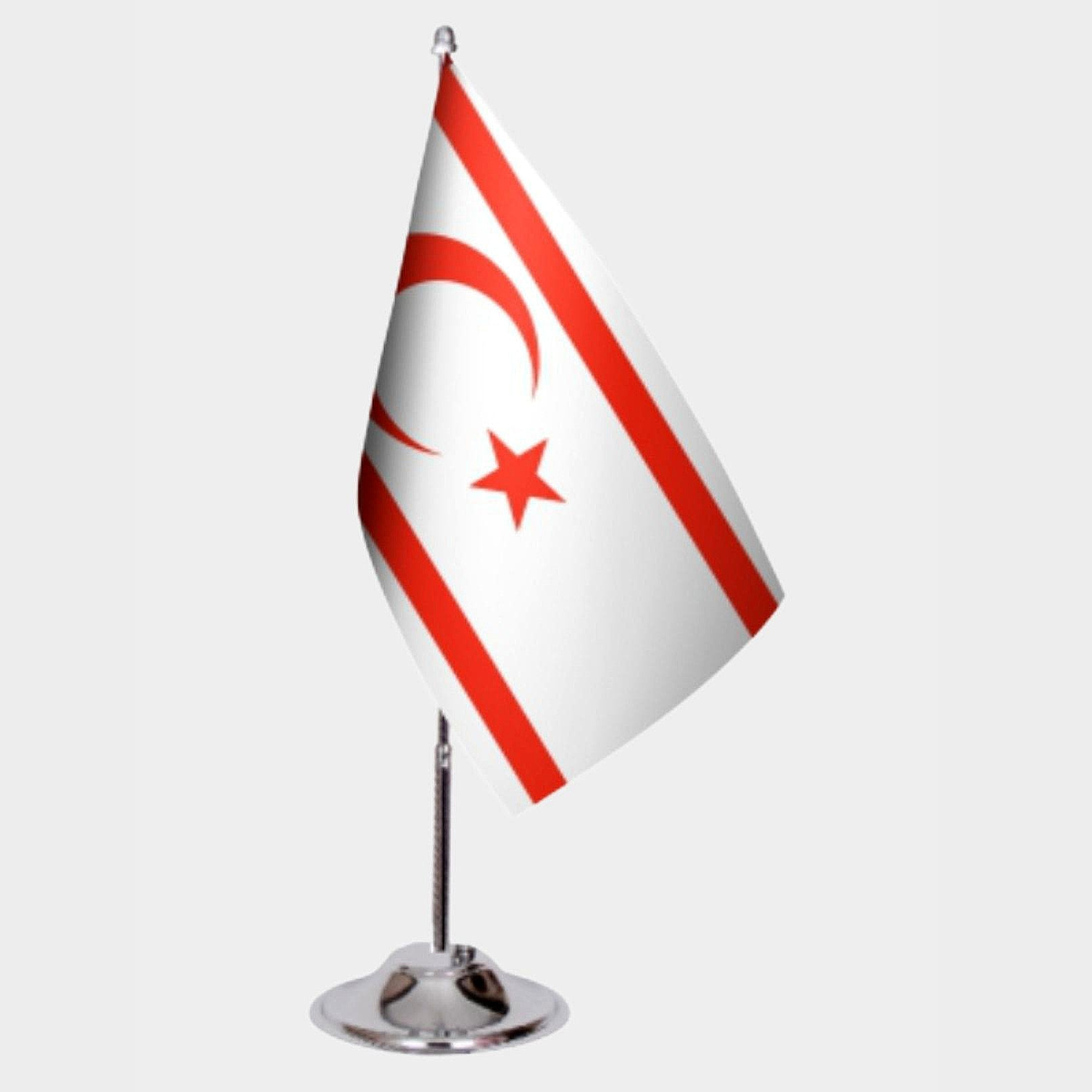 Northern Cyprus Turkish Republic Desk Flag - Premium Double-Layer Satin with Chrome L-Shaped Stand | Professional Quality Country Desk Flag for Government Offices and Institutions