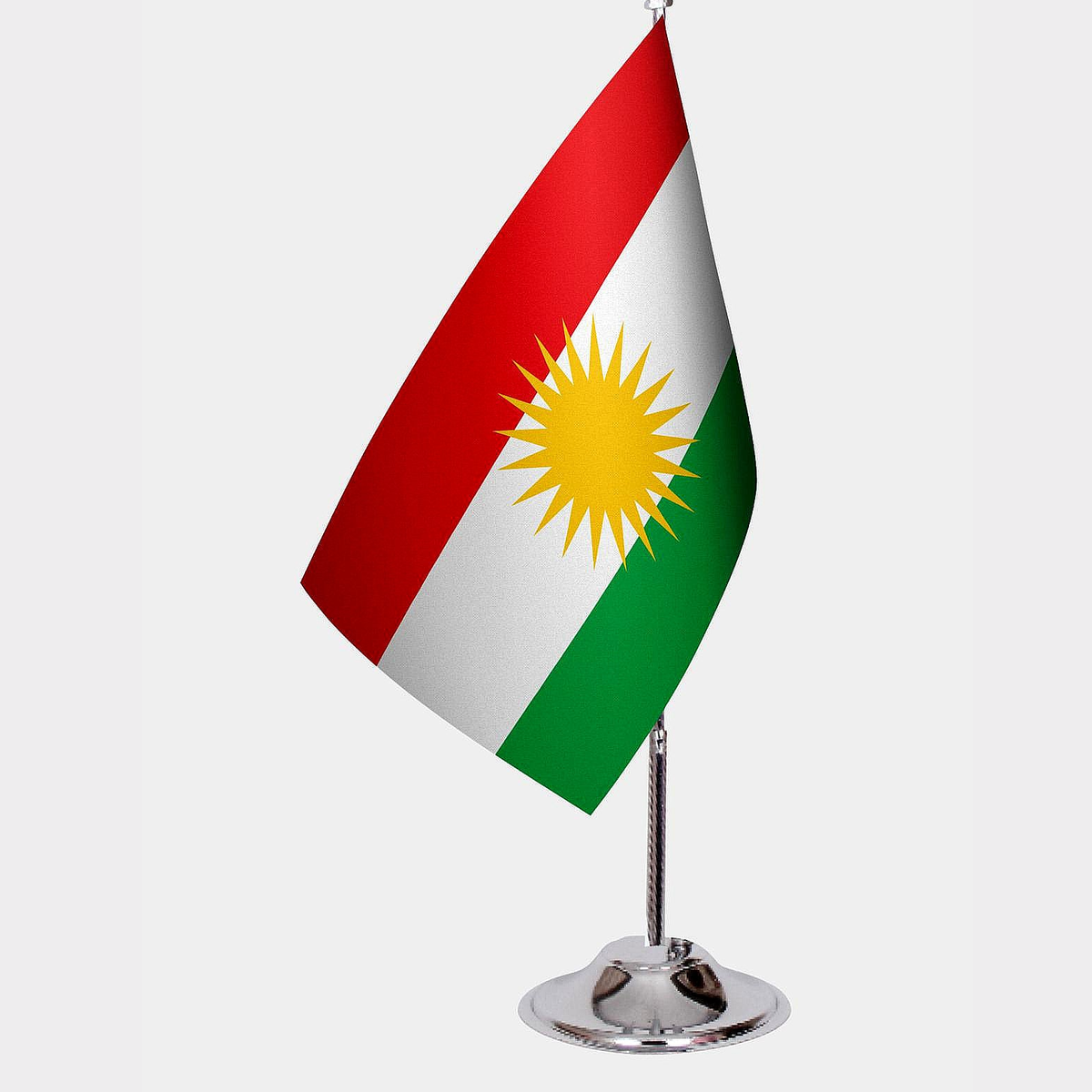 Northern Iraq Desk Flag - Premium Double-Layer Satin with Chrome L-Shaped Stand | Professional Quality Country Desk Flag for Government Offices and Institutions