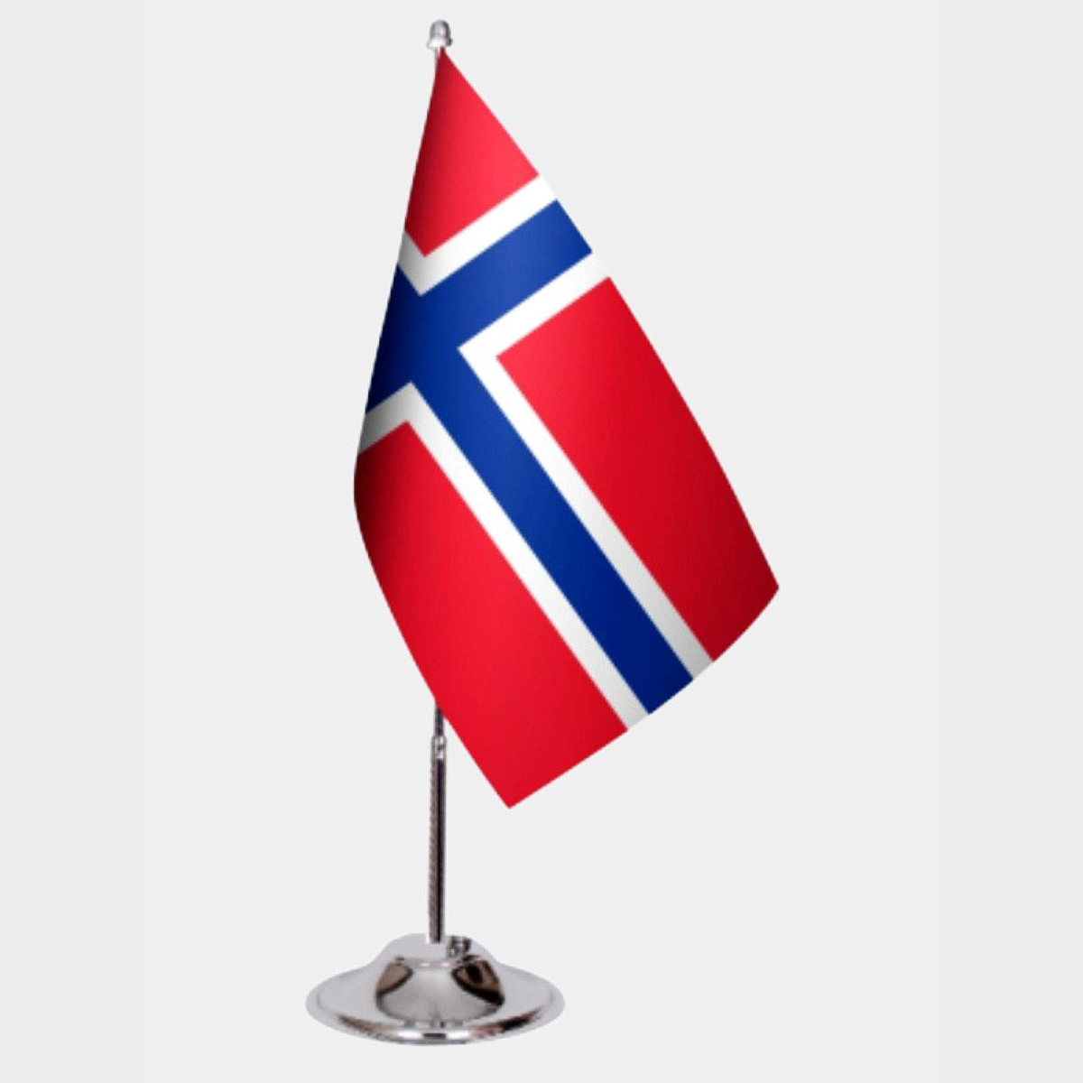 Norway Desk Flag - Premium Double-Layer Satin with Chrome L-Shaped Stand | Professional Quality Country Desk Flag for Government Offices and Institutions