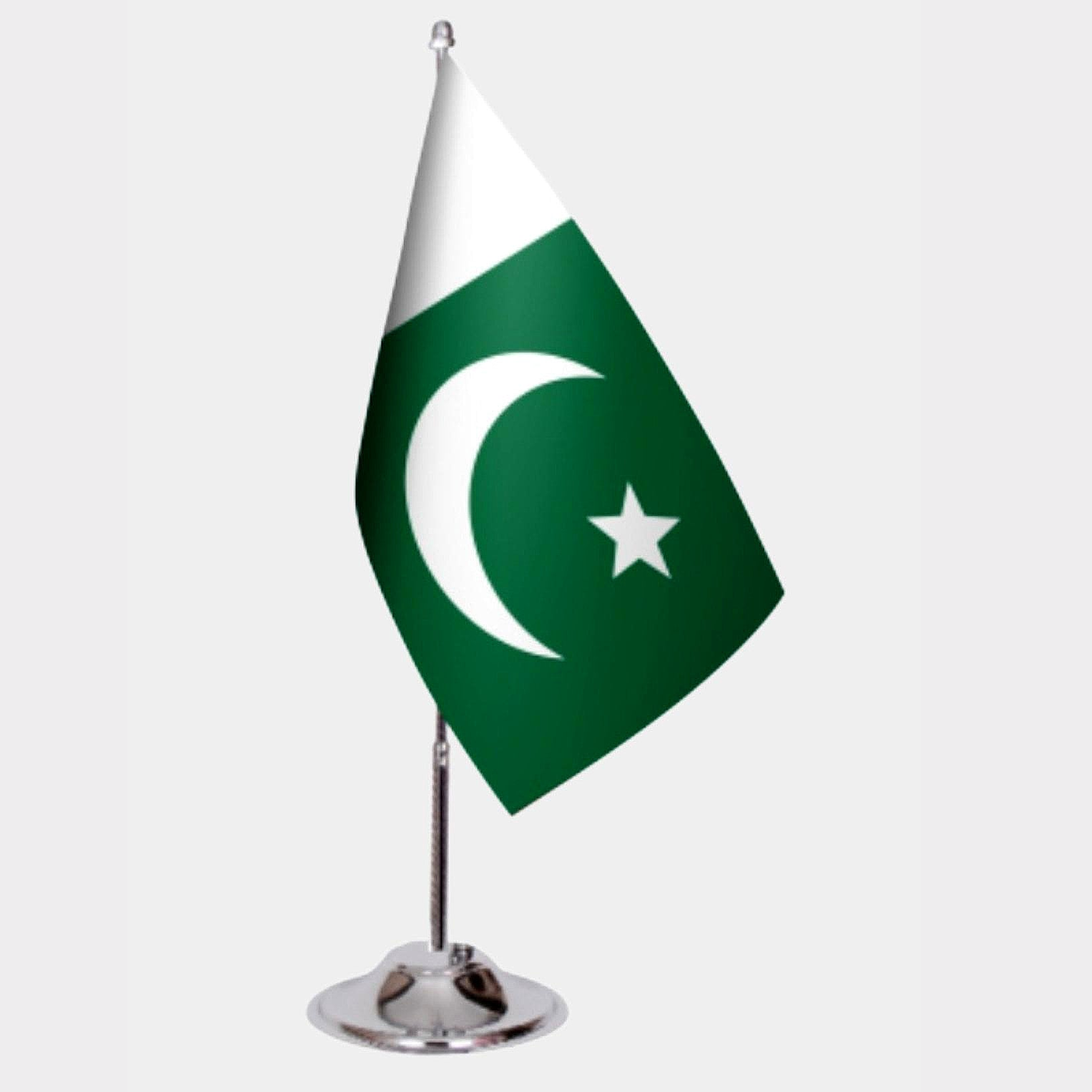 Pakistan Desk Flag - Premium Double-Layer Satin with Chrome L-Shaped Stand | Professional Quality Country Desk Flag for Government Offices and Institutions