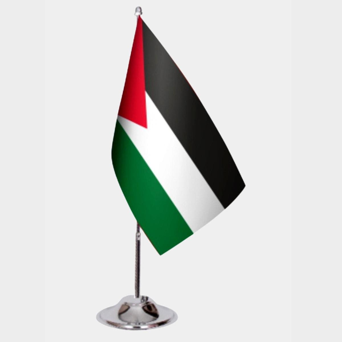 Palestine Desk Flag - Premium Double-Layer Satin with Chrome L-Shaped Stand | Professional Quality Country Desk Flag for Government Offices and Institutions