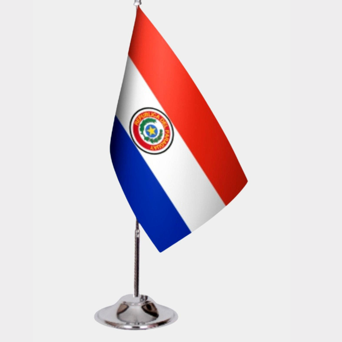 Paraguay Desk Flag - Premium Double-Layer Satin with Chrome L-Shaped Stand | Professional Quality Country Desk Flag for Government Offices and Institutions