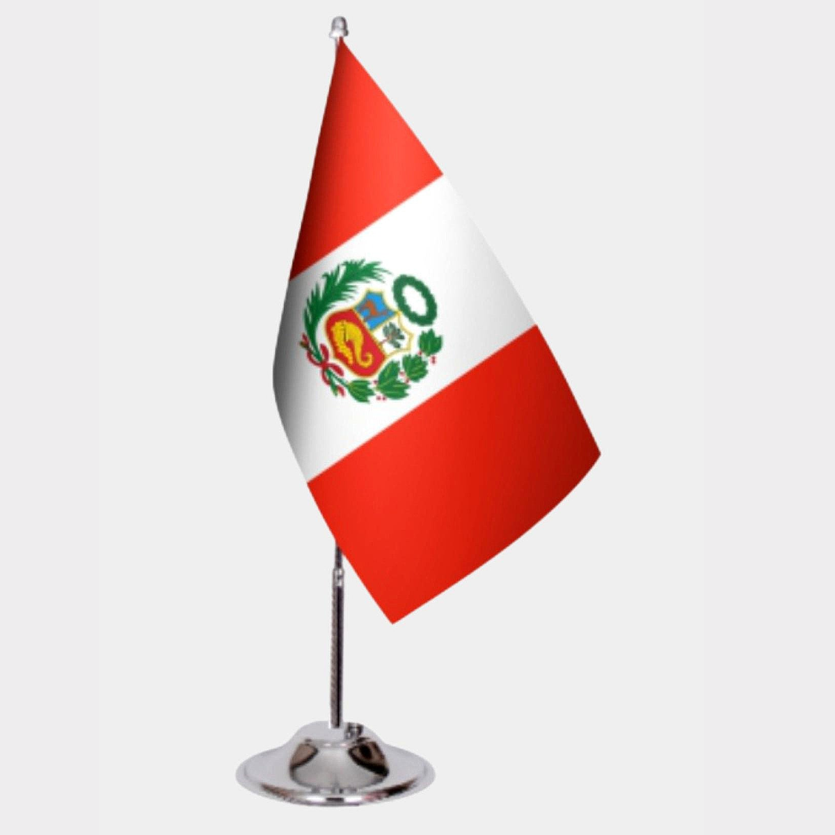 Peru Desk Flag - Premium Double-Layer Satin with Chrome L-Shaped Stand | Professional Quality Country Desk Flag for Government Offices and Institutions