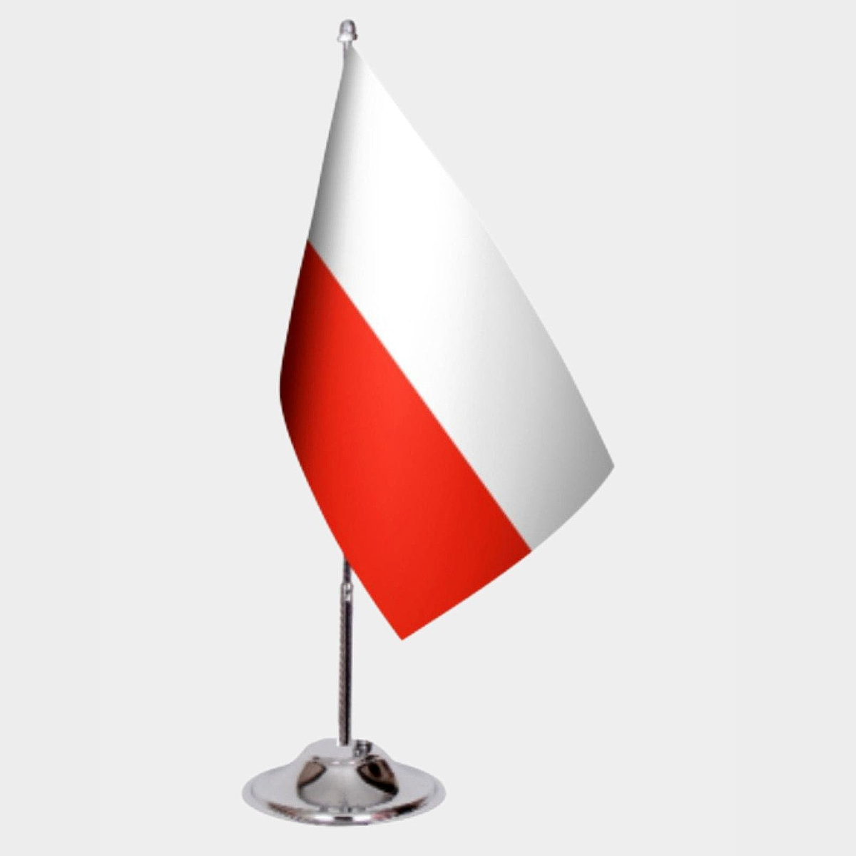 Poland Desk Flag - Premium Double-Layer Satin with Chrome L-Shaped Stand | Professional Quality Country Desk Flag for Government Offices and Institutions