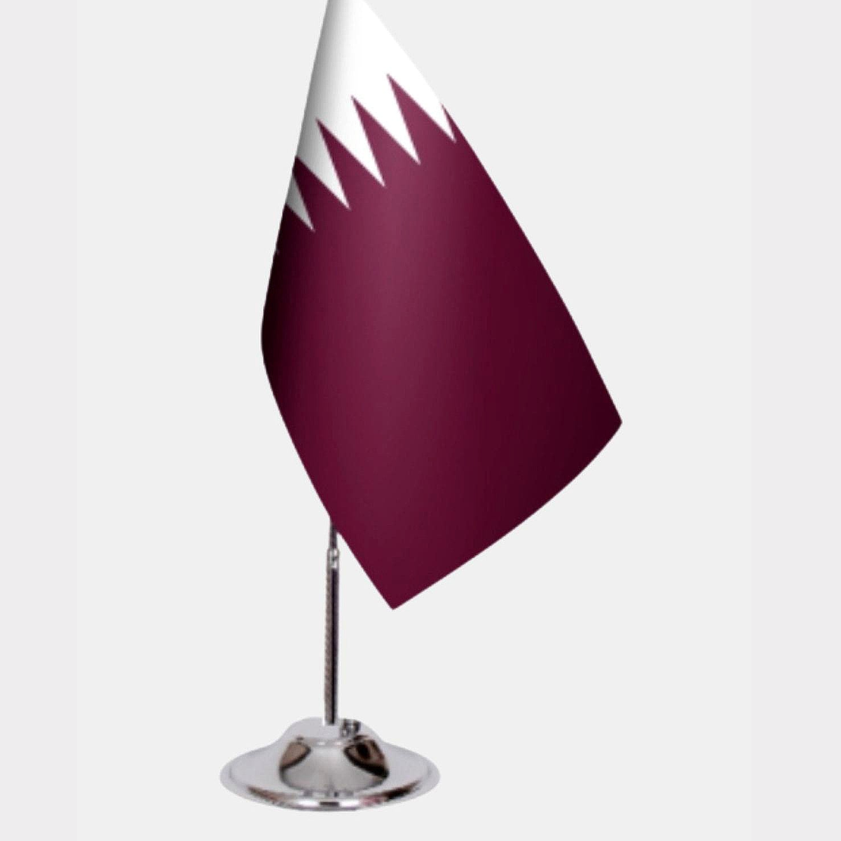 Qatar Desk Flag - Premium Double-Layer Satin with Chrome L-Shaped Stand | Professional Quality Country Desk Flag for Government Offices and Institutions