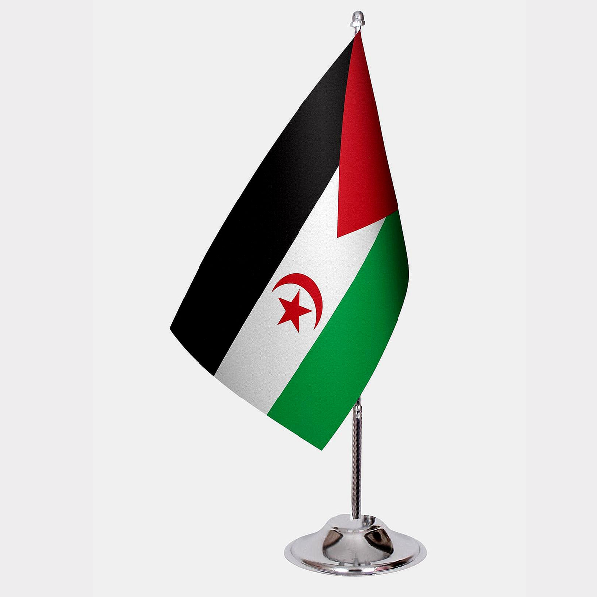 Sahrawi Arab Democratic Republic Desk Flag - Premium Double-Layer Satin with Chrome L-Shaped Stand | Professional Quality Country Desk Flag for Government Offices and Institutions
