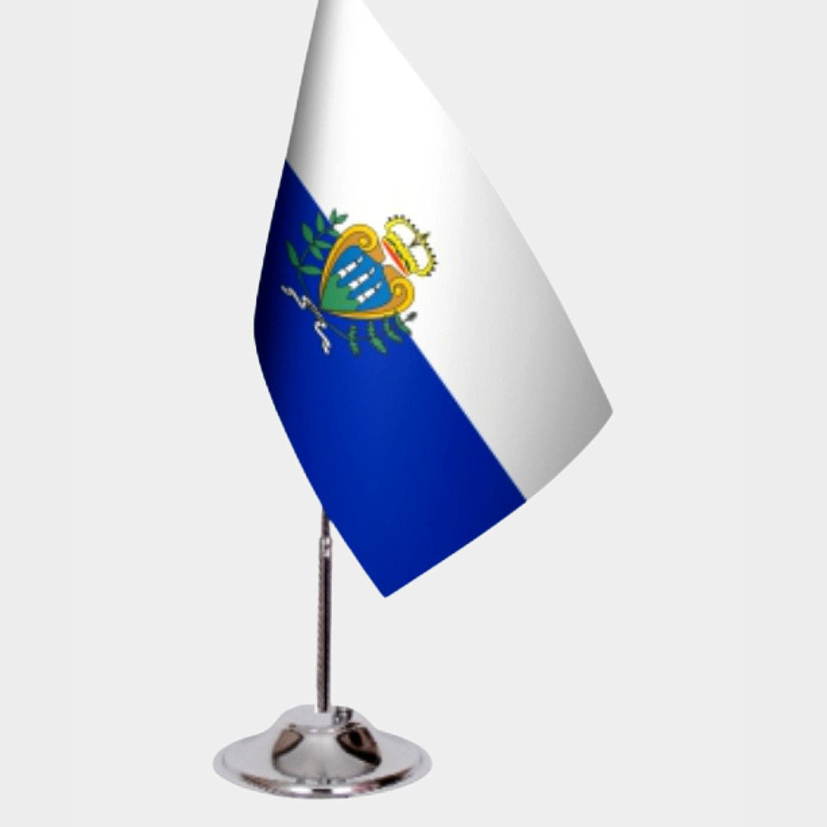 San Marino Desk Flag - Premium Double-Layer Satin with Chrome L-Shaped Stand | Professional Quality Country Desk Flag for Government Offices and Institutions