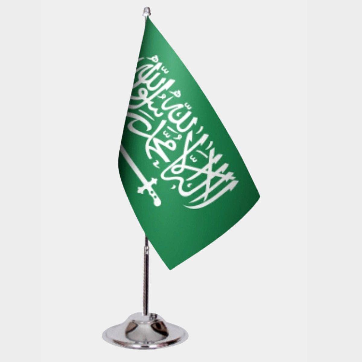 Saudi Arabia Desk Flag - Premium Double-Layer Satin with Chrome L-Shaped Stand | Professional Quality Country Desk Flag for Government Offices and Institutions